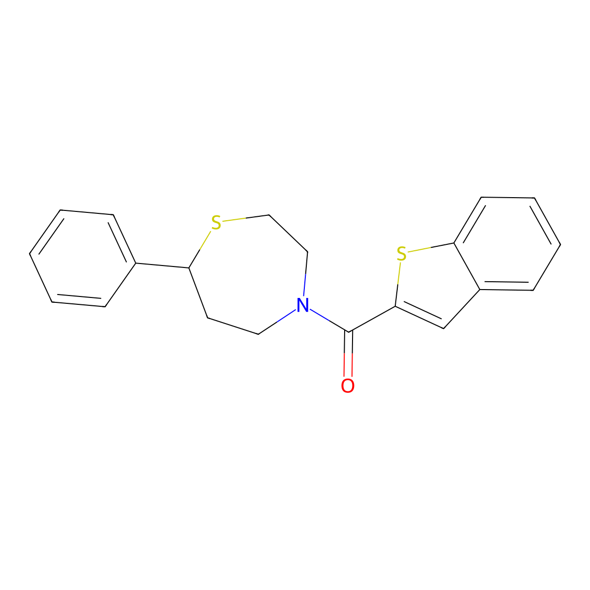 Benzo[b]thiophen-2-yl(7-phenyl-1,4-thiazepan-4-yl)methanone molecular structure, CAS 1796961-54-0