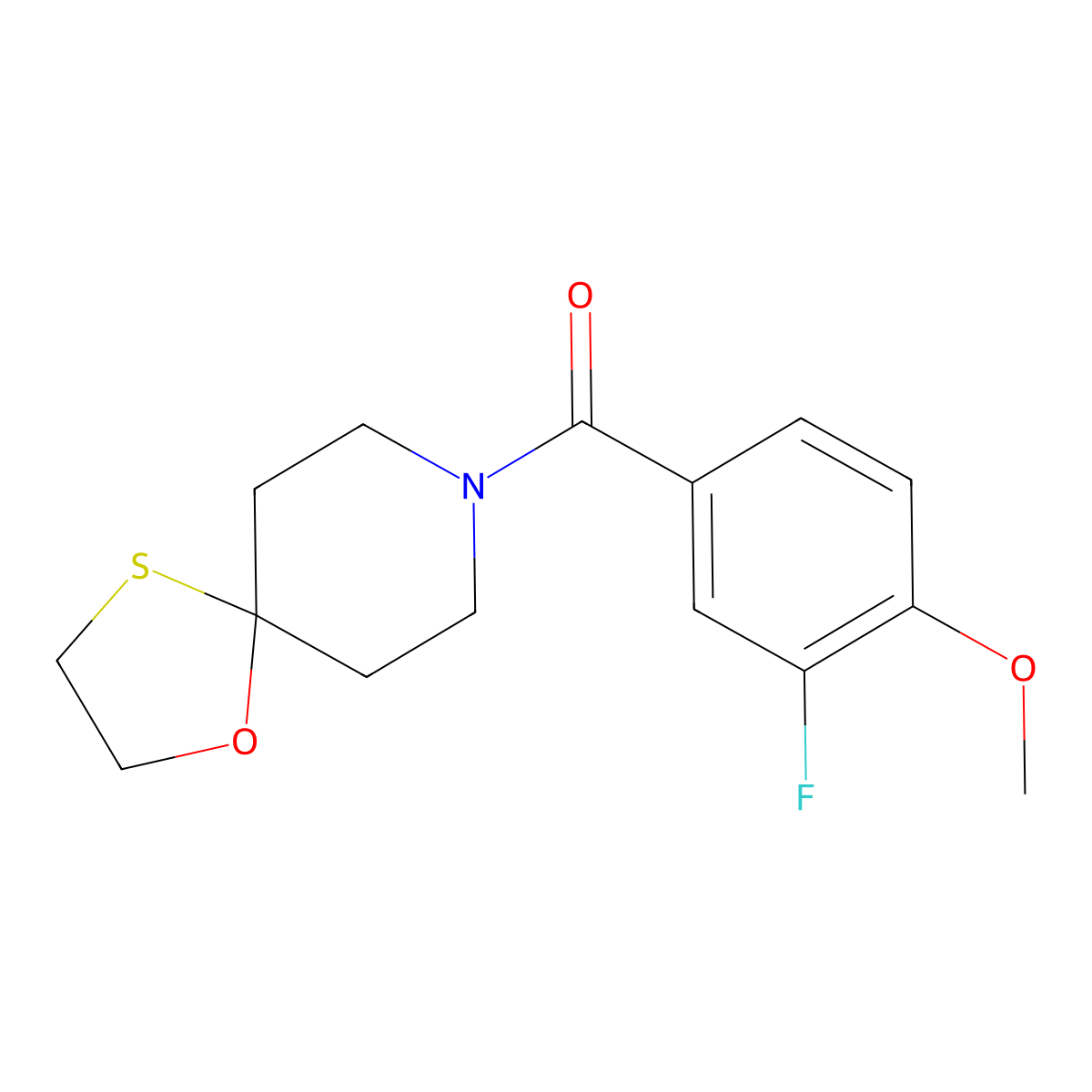 (3-Fluoro-4-methoxyphenyl)(1-oxa-4-thia-8-azaspiro[4.5]decan-8-yl)methanone molecular structure, CAS 1796961-58-4