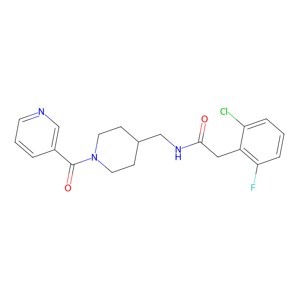 2-(2-chloro-6-fluorophenyl)-N-((1-nicotinoylpiperidin-4-yl)methyl)acetamide molecular structure, CAS 1796961-72-2