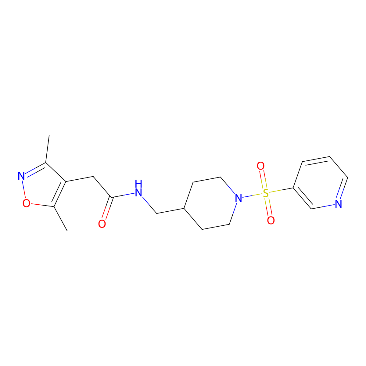 2-(3,5-dimethylisoxazol-4-yl)-N-((1-(pyridin-3-ylsulfonyl)piperidin-4-yl)methyl)acetamide molecular structure, CAS 1796961-79-9