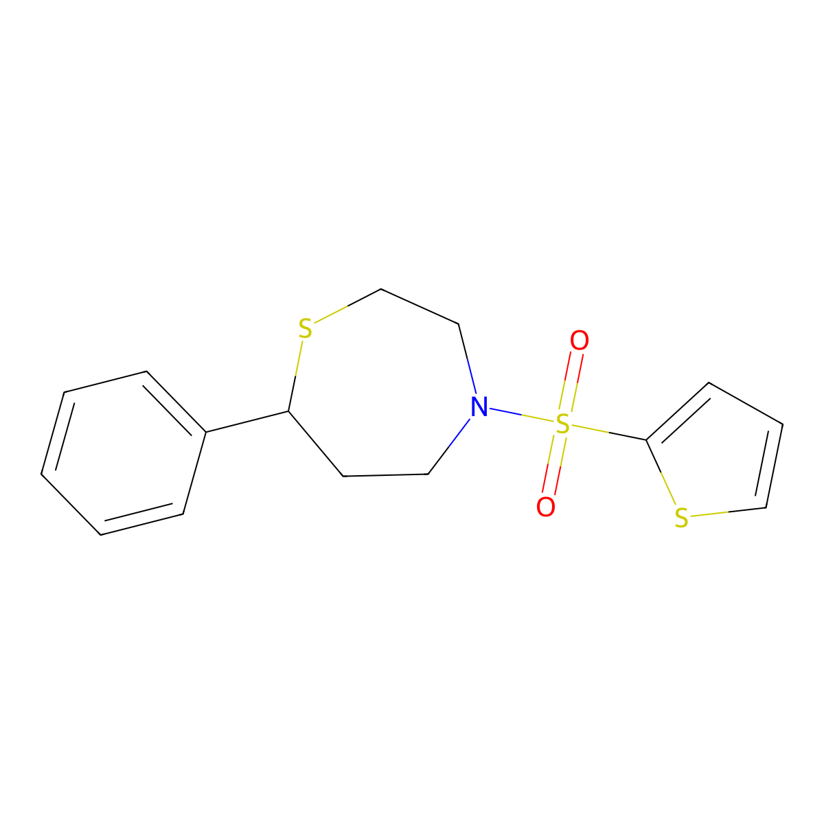 7-Phenyl-4-(thiophen-2-ylsulfonyl)-1,4-thiazepane molecular structure, CAS 1796961-84-6