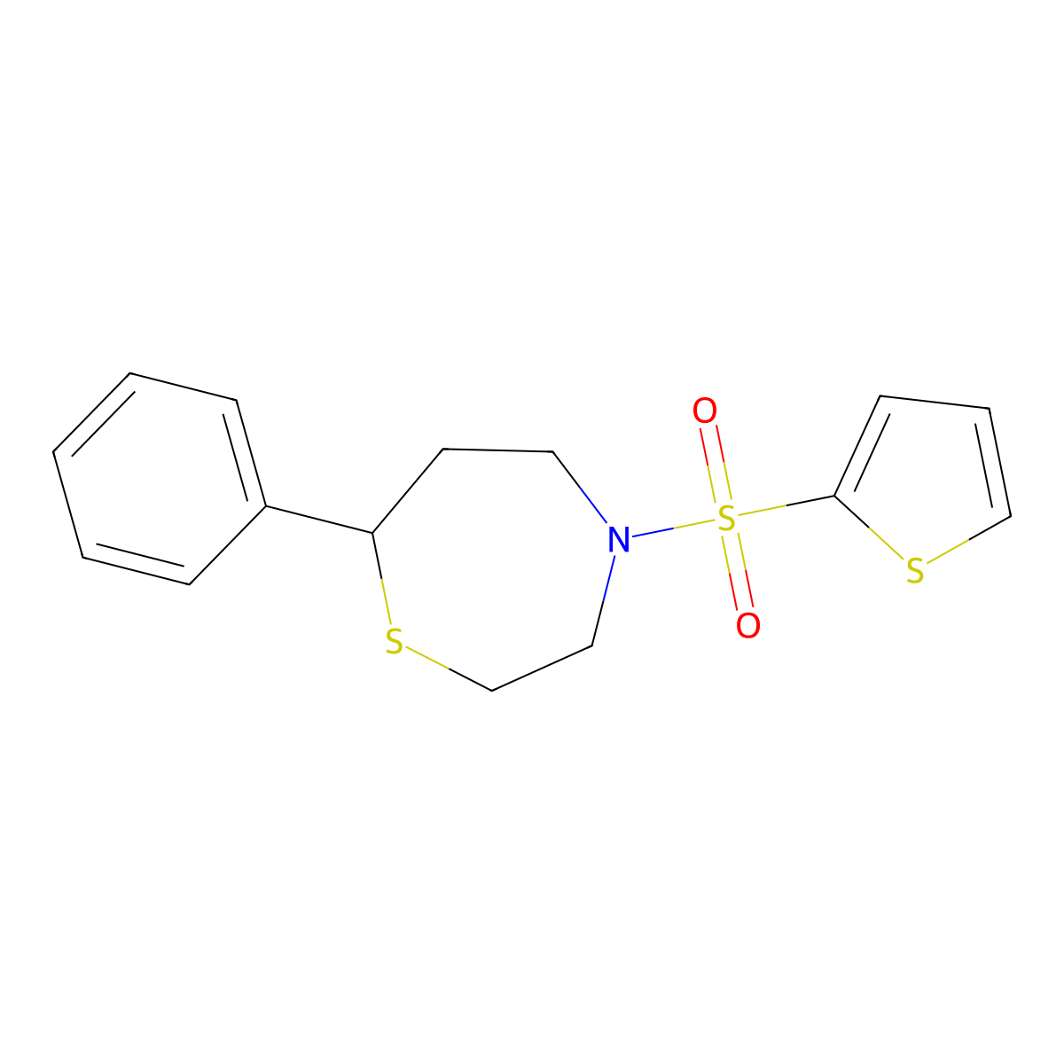 7-Phenyl-4-(thiophen-2-ylsulfonyl)-1,4-thiazepane molecular structure, CAS 1796961-84-6