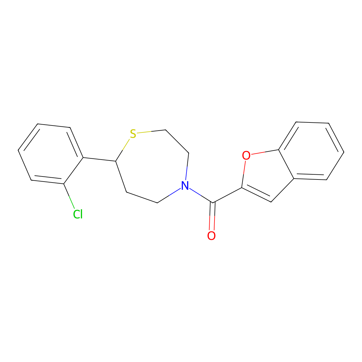 Benzofuran-2-yl(7-(2-chlorophenyl)-1,4-thiazepan-4-yl)methanone molecular structure, CAS 1796961-99-3