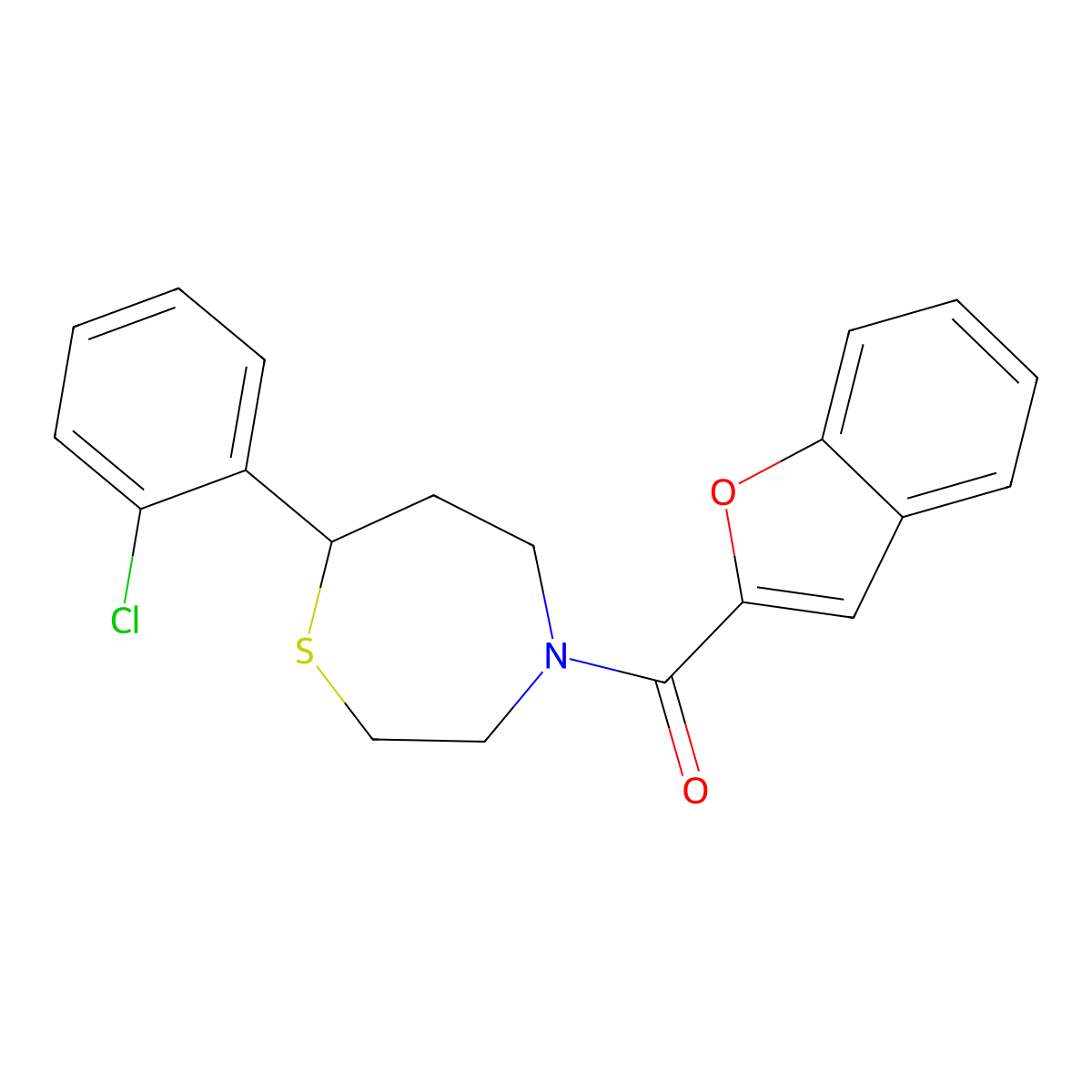 Benzofuran-2-yl(7-(2-chlorophenyl)-1,4-thiazepan-4-yl)methanone molecular structure, CAS 1796961-99-3