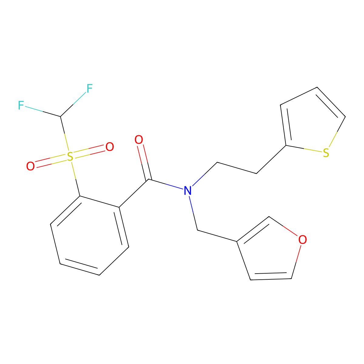 2-((difluoromethyl)sulfonyl)-N-(furan-3-ylmethyl)-N-(2-(thiophen-2-yl)ethyl)benzamide molecular structure, CAS 1796962-38-3
