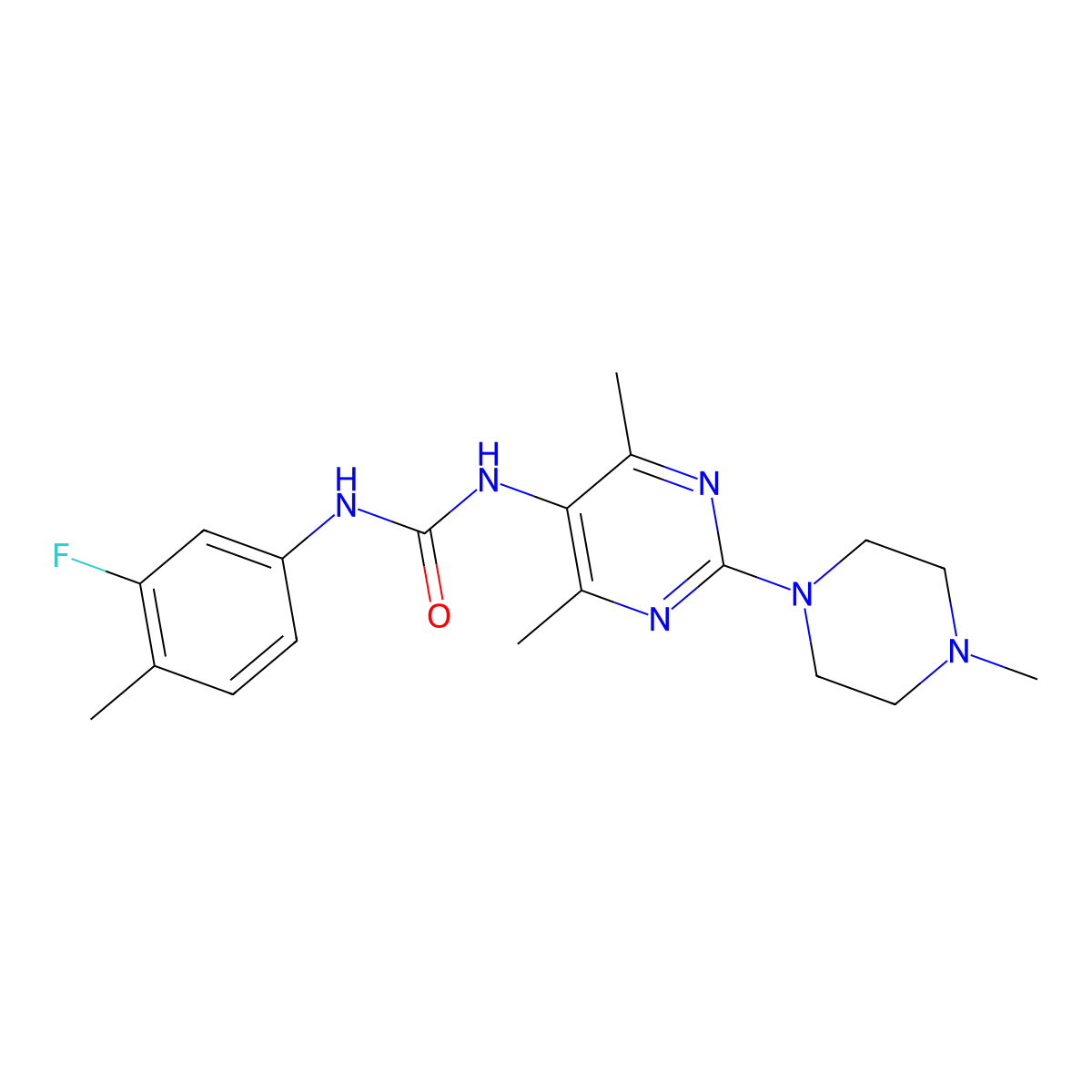 1-(4,6-Dimethyl-2-(4-methylpiperazin-1-yl)pyrimidin-5-yl)-3-(3-fluoro-4-methylphenyl)urea molecular structure, CAS 1796962-52-1