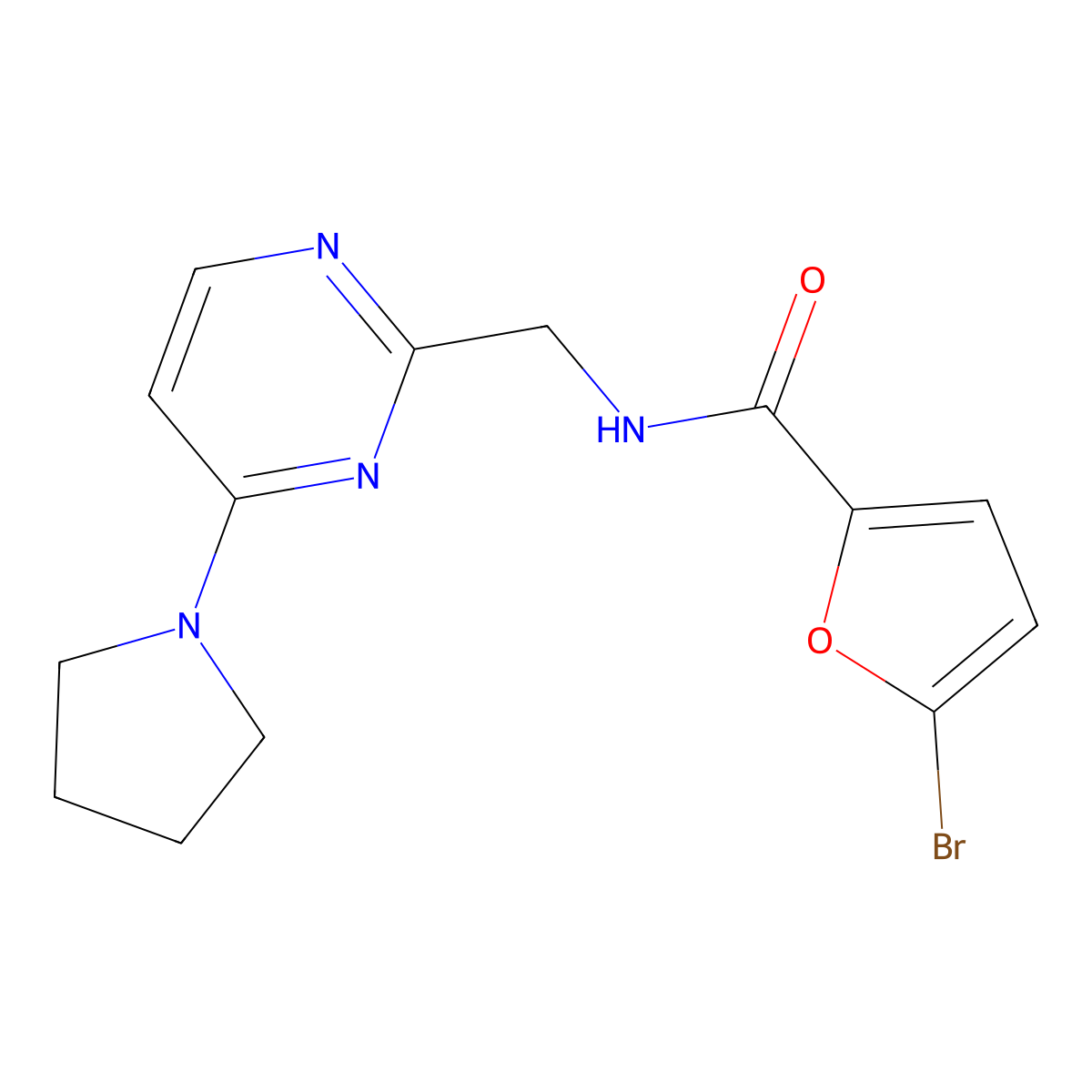 5-bromo-N-{[4-(pyrrolidin-1-yl)pyrimidin-2-yl]methyl}furan-2-carboxamide molecular structure, CAS 1796962-60-1