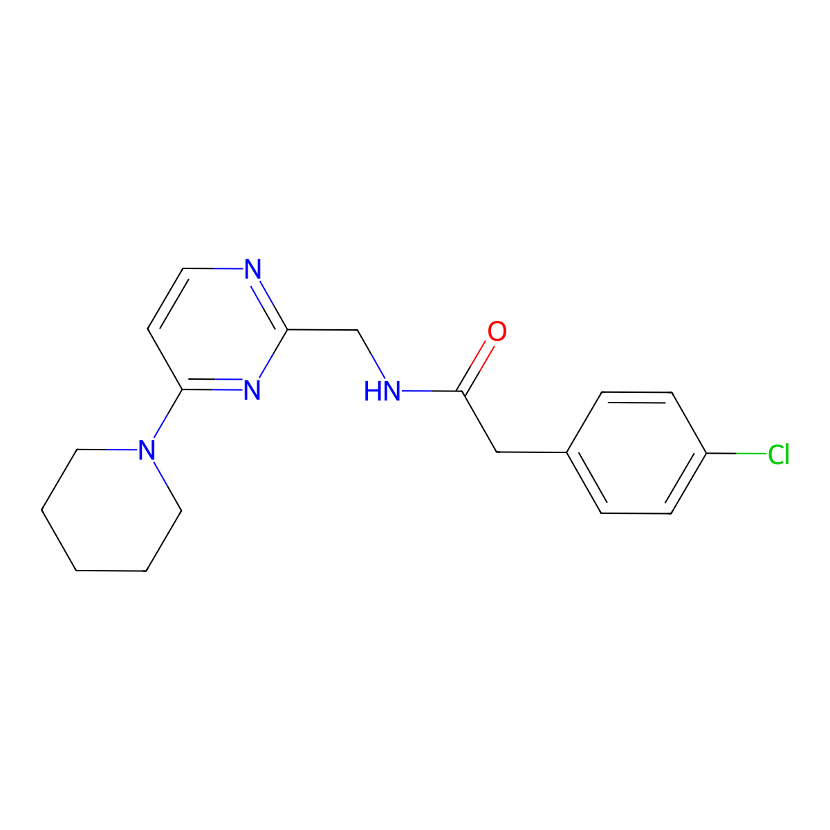 2-(4-chlorophenyl)-N-{[4-(piperidin-1-yl)pyrimidin-2-yl]methyl}acetamide molecular structure, CAS 1796962-88-3