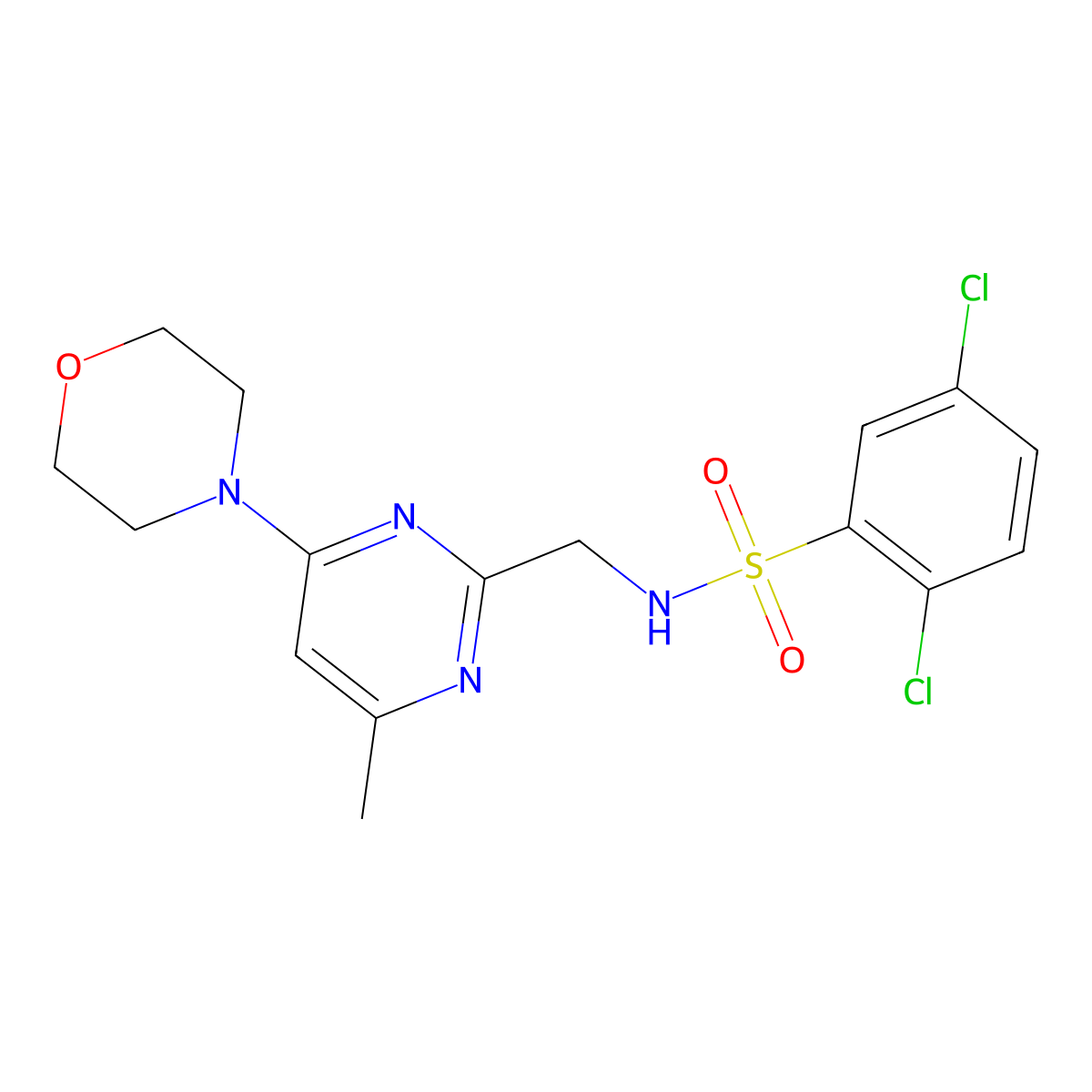 2,5-dichloro-N-((4-methyl-6-morpholinopyrimidin-2-yl)methyl)benzenesulfonamide molecular structure, CAS 1796963-68-2