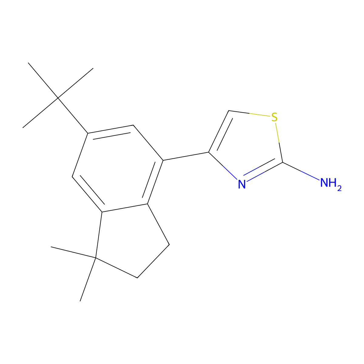 4-(6-tert-butyl-1,1-dimethyl-2,3-dihydro-1H-inden-4-yl)-1,3-thiazol-2-amine molecular structure, CAS 1796963-99-9