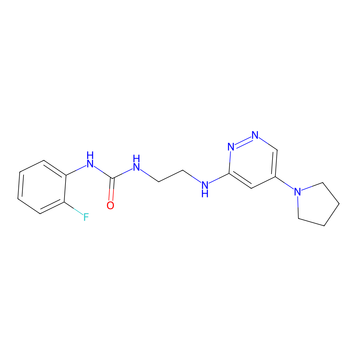 1-(2-Fluorophenyl)-3-(2-((5-(pyrrolidin-1-yl)pyridazin-3-yl)amino)ethyl)urea molecular structure, CAS 1796964-28-7