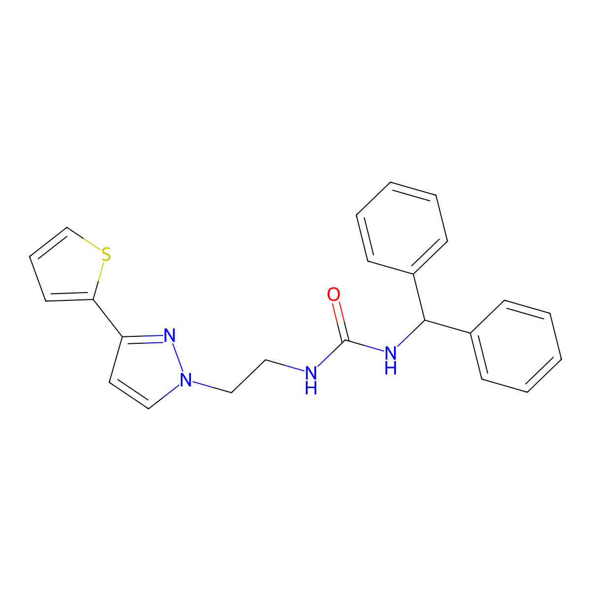 1-benzhydryl-3-(2-(3-(thiophen-2-yl)-1H-pyrazol-1-yl)ethyl)urea molecular structure, CAS 1796964-31-2