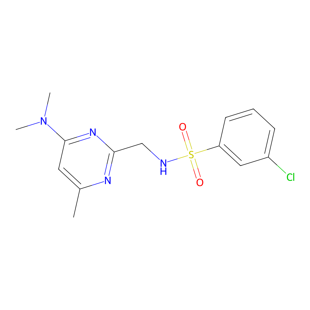 3-chloro-N-((4-(dimethylamino)-6-methylpyrimidin-2-yl)methyl)benzenesulfonamide molecular structure, CAS 1796964-56-1