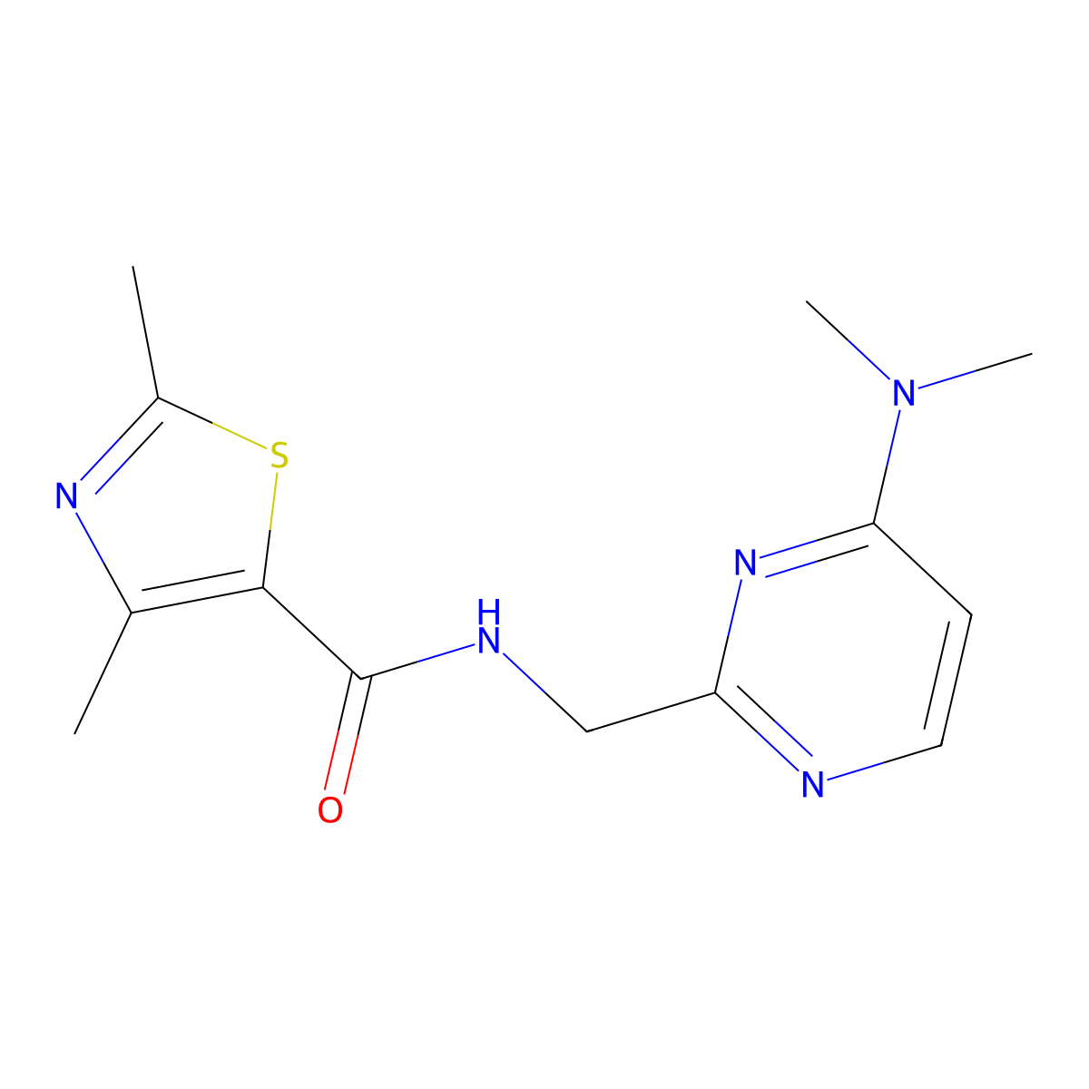 N-((4-(dimethylamino)pyrimidin-2-yl)methyl)-2,4-dimethylthiazole-5-carboxamide molecular structure, CAS 1796964-99-2