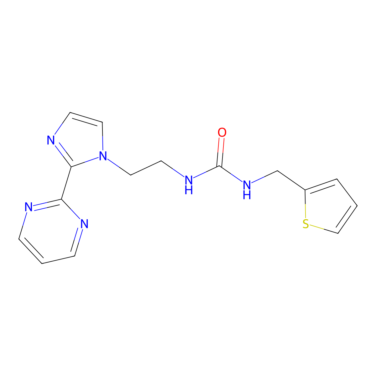 1-(2-(2-(pyrimidin-2-yl)-1H-imidazol-1-yl)ethyl)-3-(thiophen-2-ylmethyl)urea molecular structure, CAS 1796965-14-4