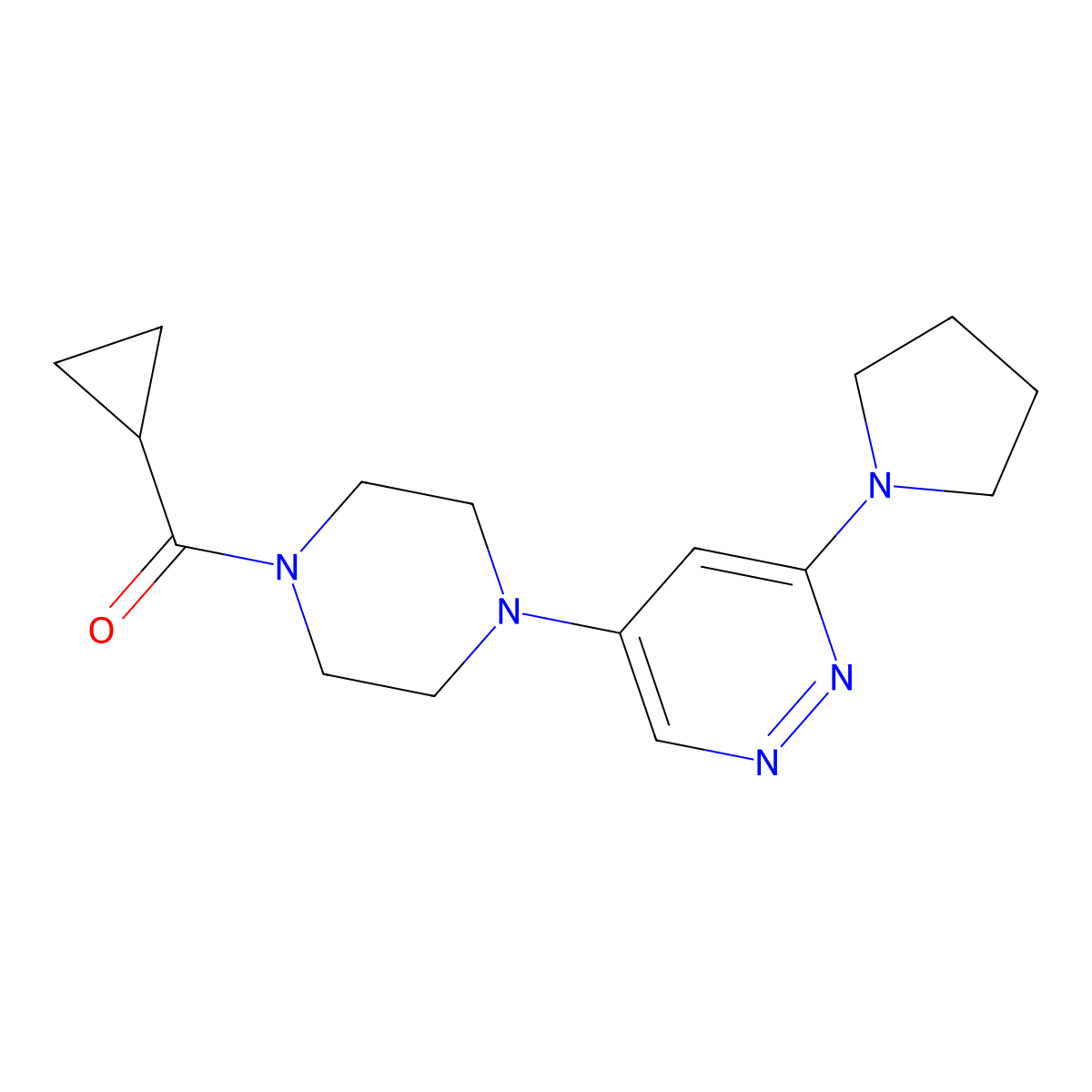 Cyclopropyl(4-(6-(pyrrolidin-1-yl)pyridazin-4-yl)piperazin-1-yl)methanone molecular structure, CAS 1796965-56-4