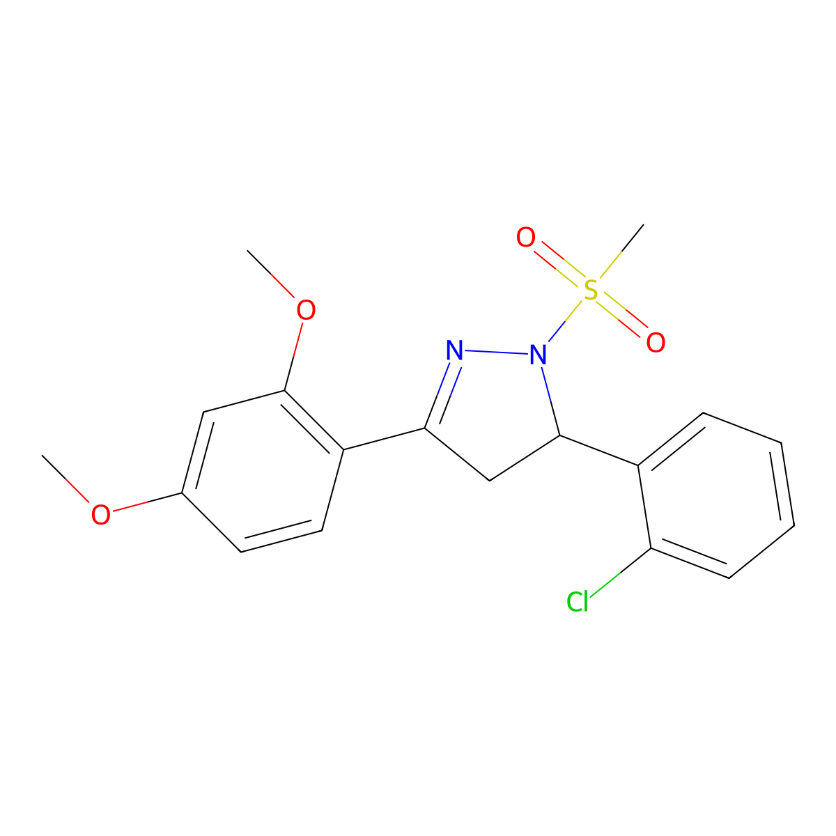 5-(2-chlorophenyl)-3-(2,4-dimethoxyphenyl)-1-methanesulfonyl-4,5-dihydro-1H-pyrazole molecular structure, CAS 1796965-64-4