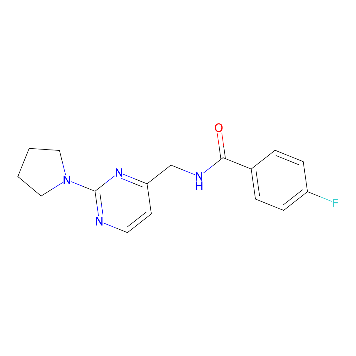 4-fluoro-N-{[2-(pyrrolidin-1-yl)pyrimidin-4-yl]methyl}benzamide molecular structure, CAS 1796965-71-3