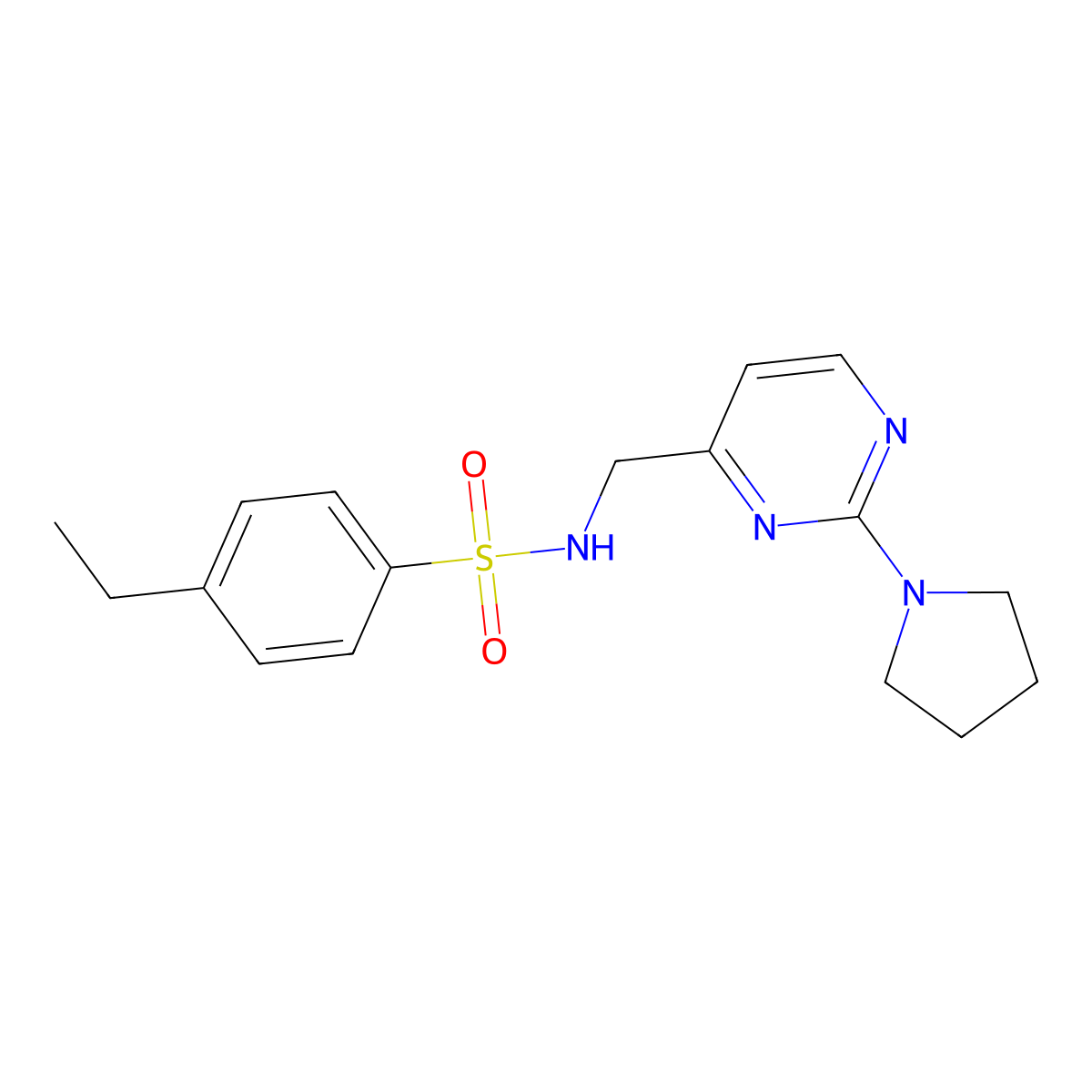4-ethyl-N-((2-(pyrrolidin-1-yl)pyrimidin-4-yl)methyl)benzenesulfonamide molecular structure, CAS 1796965-74-6