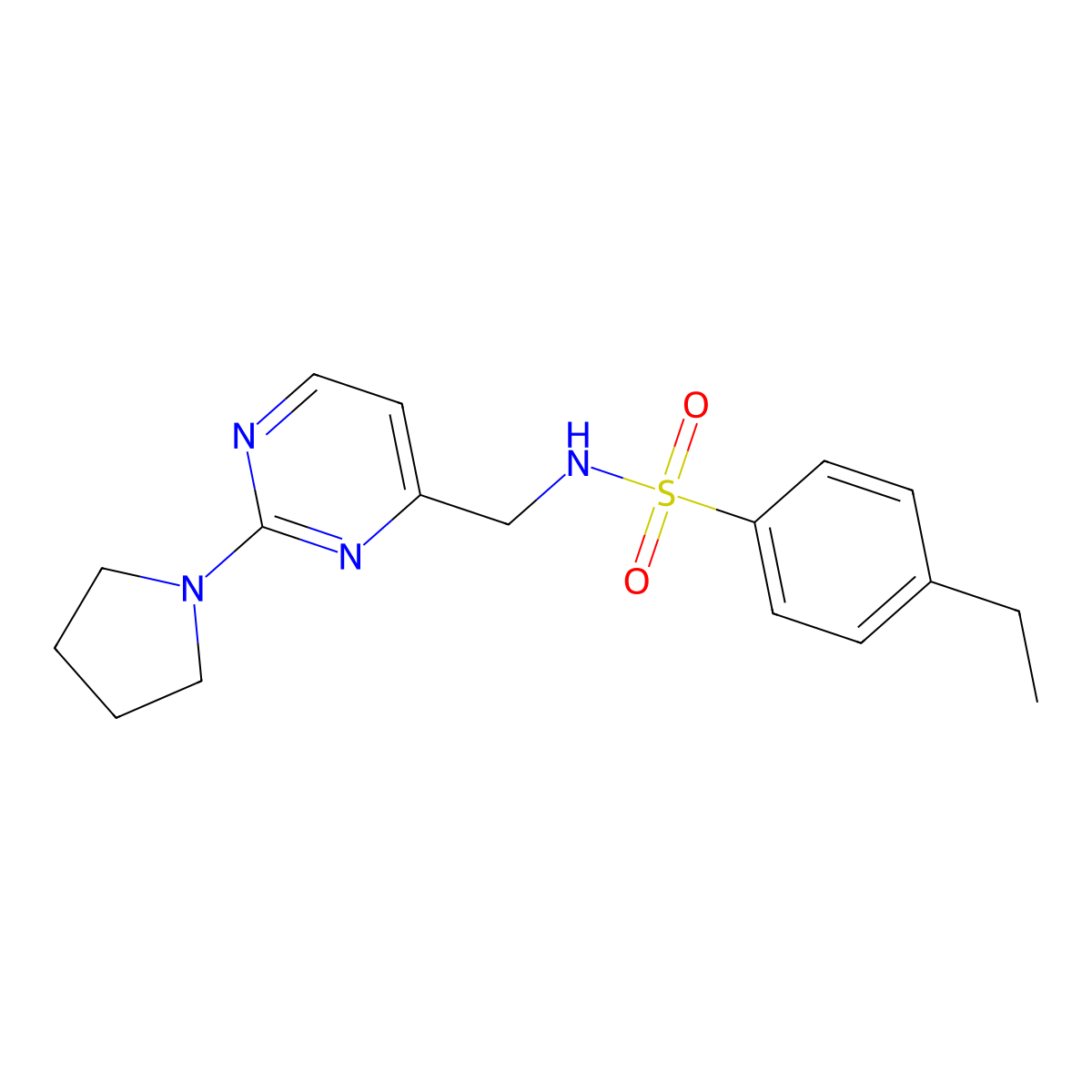 4-ethyl-N-((2-(pyrrolidin-1-yl)pyrimidin-4-yl)methyl)benzenesulfonamide molecular structure, CAS 1796965-74-6