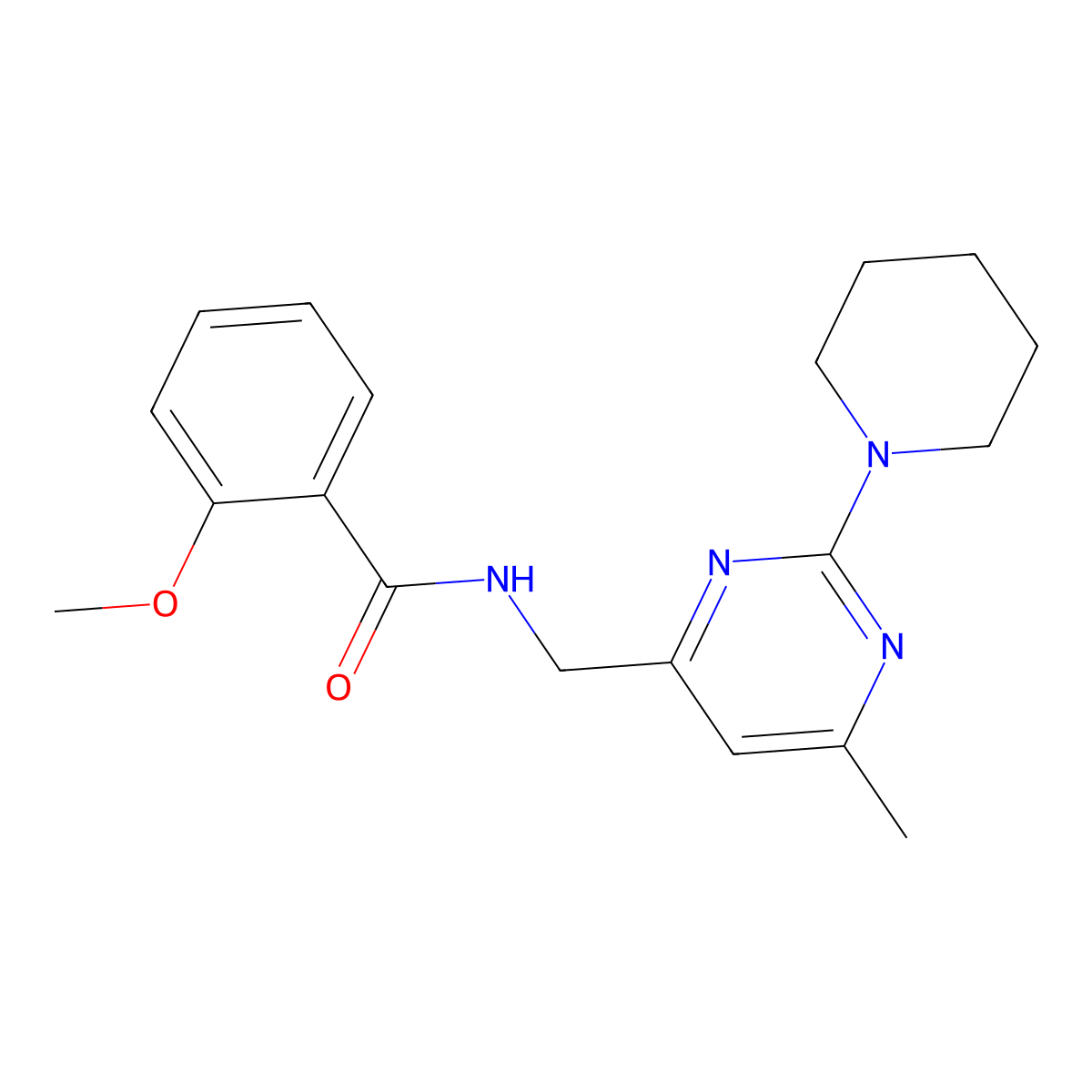 2-methoxy-N-{[6-methyl-2-(piperidin-1-yl)pyrimidin-4-yl]methyl}benzamide molecular structure, CAS 1796965-97-3