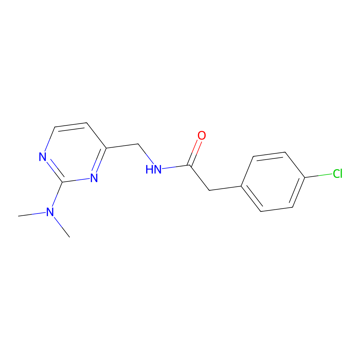 2-(4-chlorophenyl)-N-{[2-(dimethylamino)pyrimidin-4-yl]methyl}acetamide molecular structure, CAS 1796966-40-9