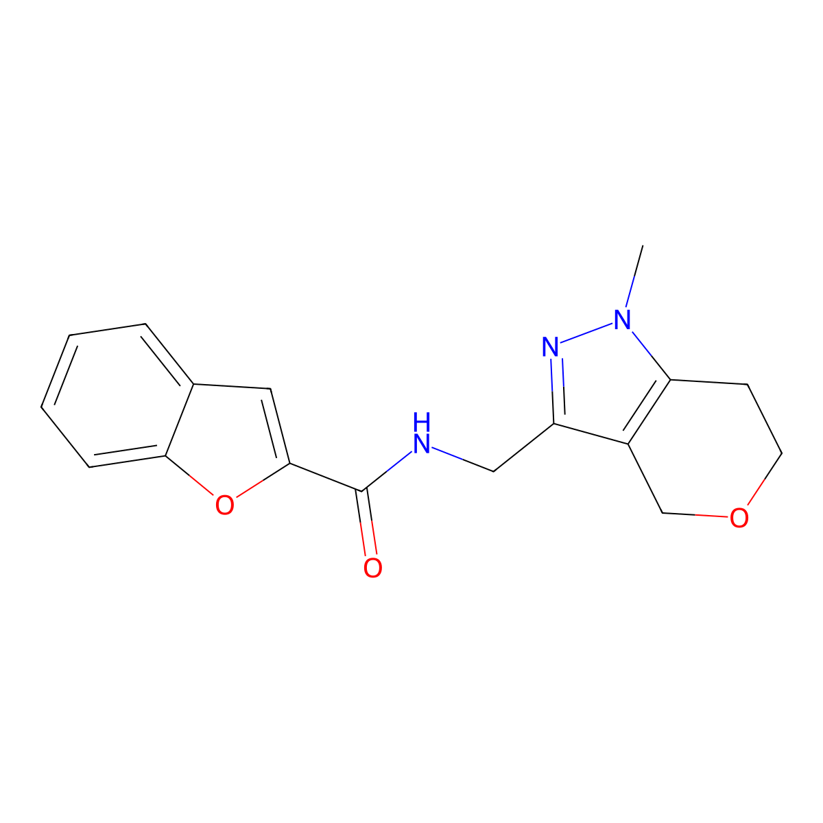 N-((1-methyl-1,4,6,7-tetrahydropyrano[4,3-c]pyrazol-3-yl)methyl)benzofuran-2-carboxamide molecular structure, CAS 1796966-59-0