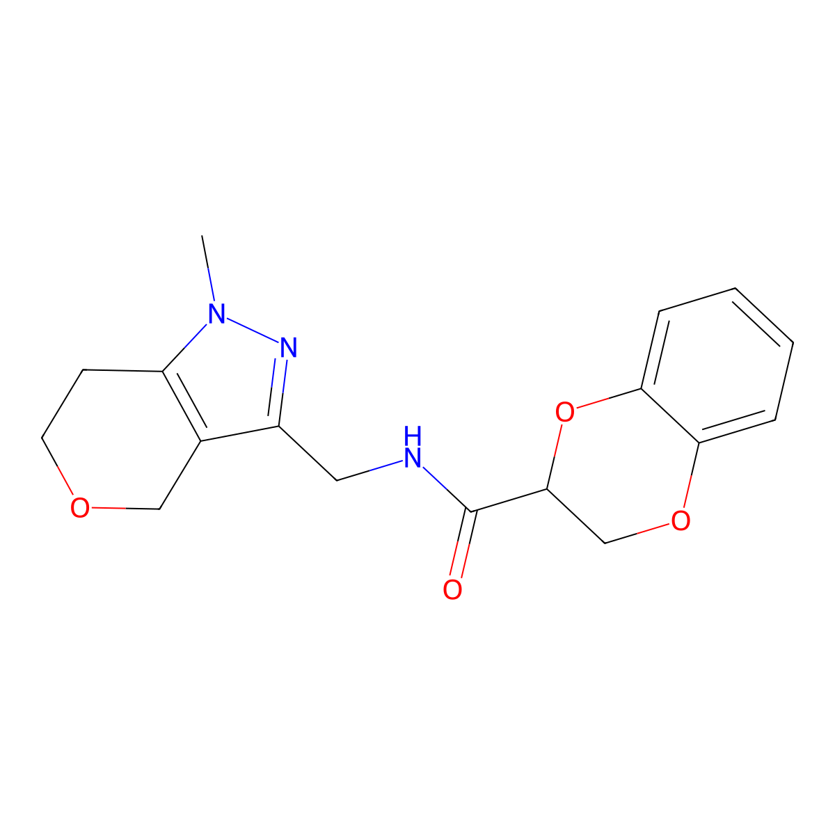 N-((1-methyl-1,4,6,7-tetrahydropyrano[4,3-c]pyrazol-3-yl)methyl)-2,3-dihydrobenzo[b][1,4]dioxine-2-carboxamide molecular structure, CAS 1796966-64-7