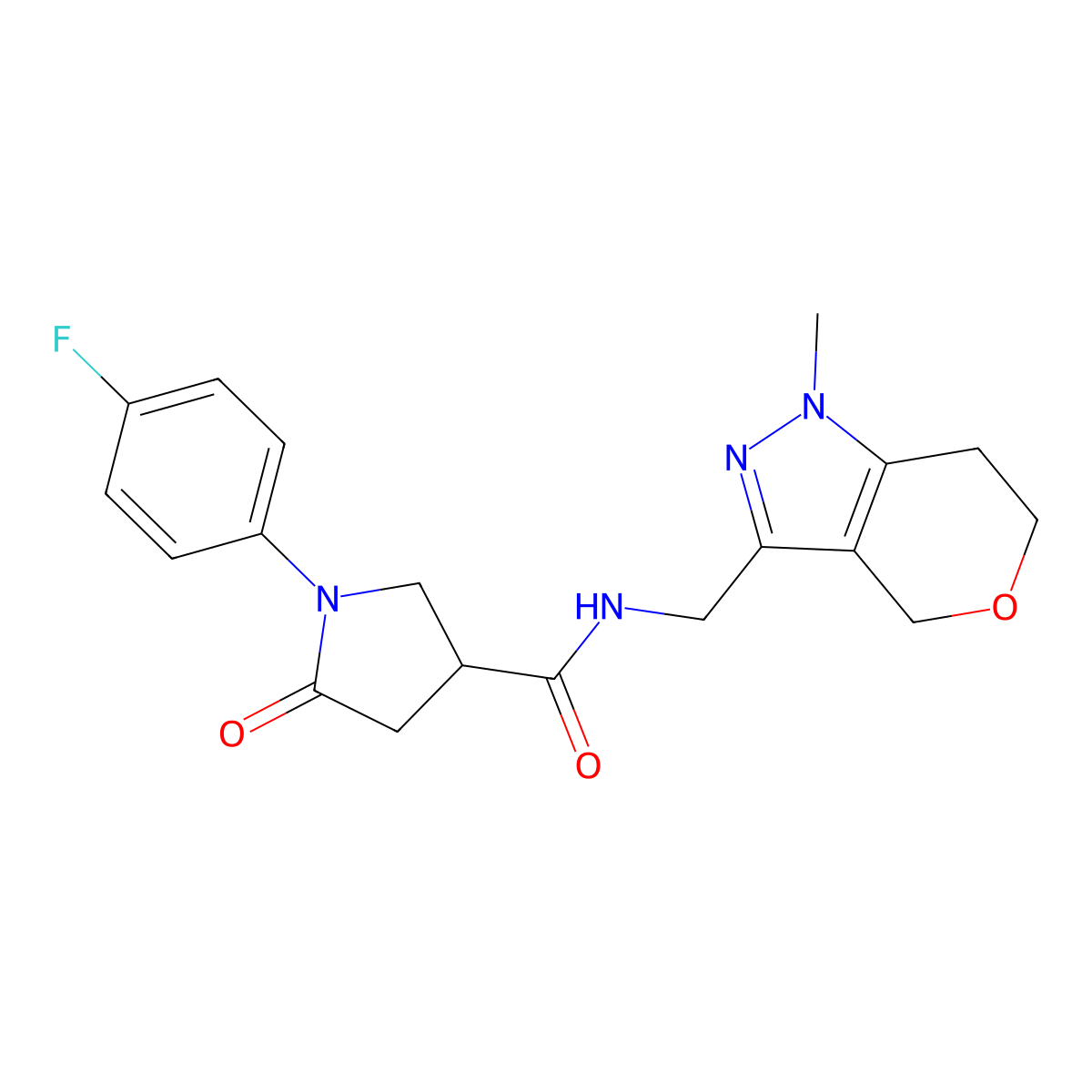 1-(4-fluorophenyl)-N-((1-methyl-1,4,6,7-tetrahydropyrano[4,3-c]pyrazol-3-yl)methyl)-5-oxopyrrolidine-3-carboxamide molecular structure, CAS 1796966-70-5