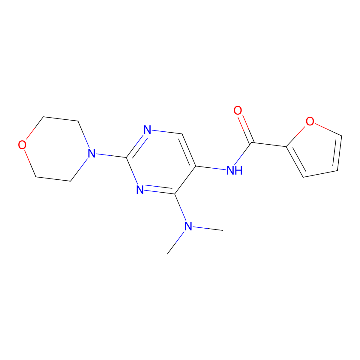 N-(4-(dimethylamino)-2-morpholinopyrimidin-5-yl)furan-2-carboxamide molecular structure, CAS 1796966-89-6