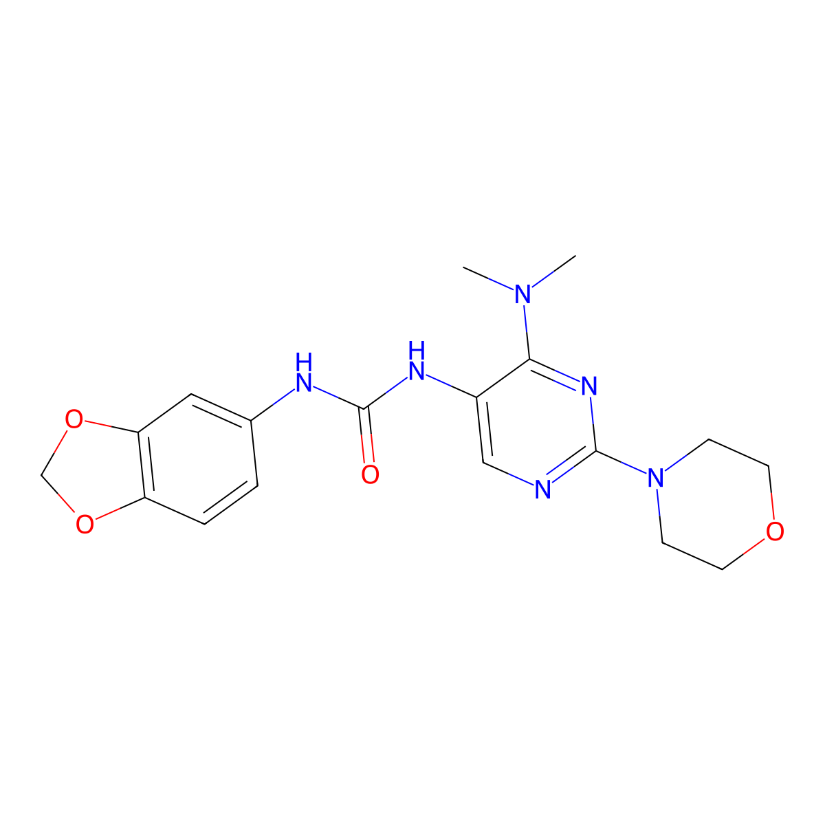 1-(Benzo[d][1,3]dioxol-5-yl)-3-(4-(dimethylamino)-2-morpholinopyrimidin-5-yl)urea molecular structure, CAS 1796966-94-3