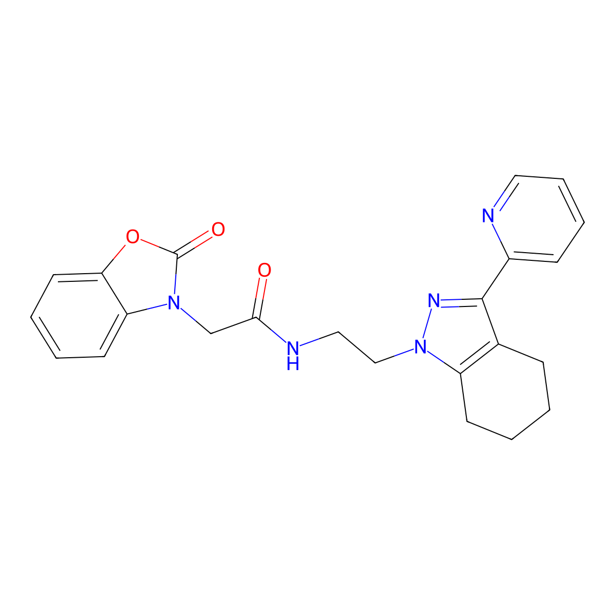 2-(2-oxobenzo[d]oxazol-3(2H)-yl)-N-(2-(3-(pyridin-2-yl)-4,5,6,7-tetrahydro-1H-indazol-1-yl)ethyl)acetamide molecular structure, CAS 1796967-02-6