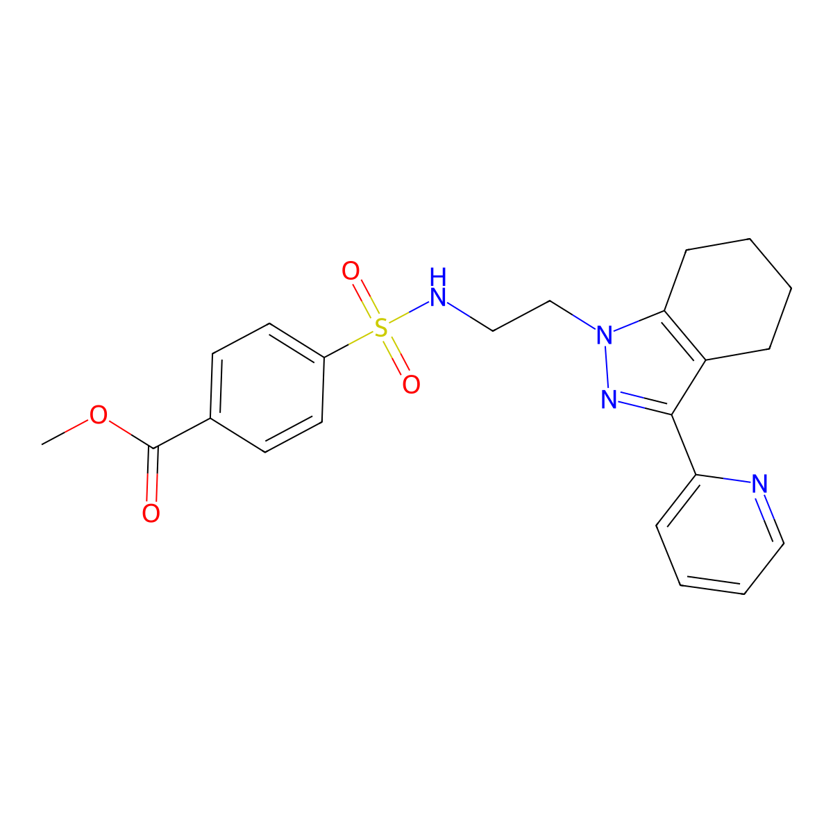 methyl 4-(N-(2-(3-(pyridin-2-yl)-4,5,6,7-tetrahydro-1H-indazol-1-yl)ethyl)sulfamoyl)benzoate molecular structure, CAS 1796967-04-8