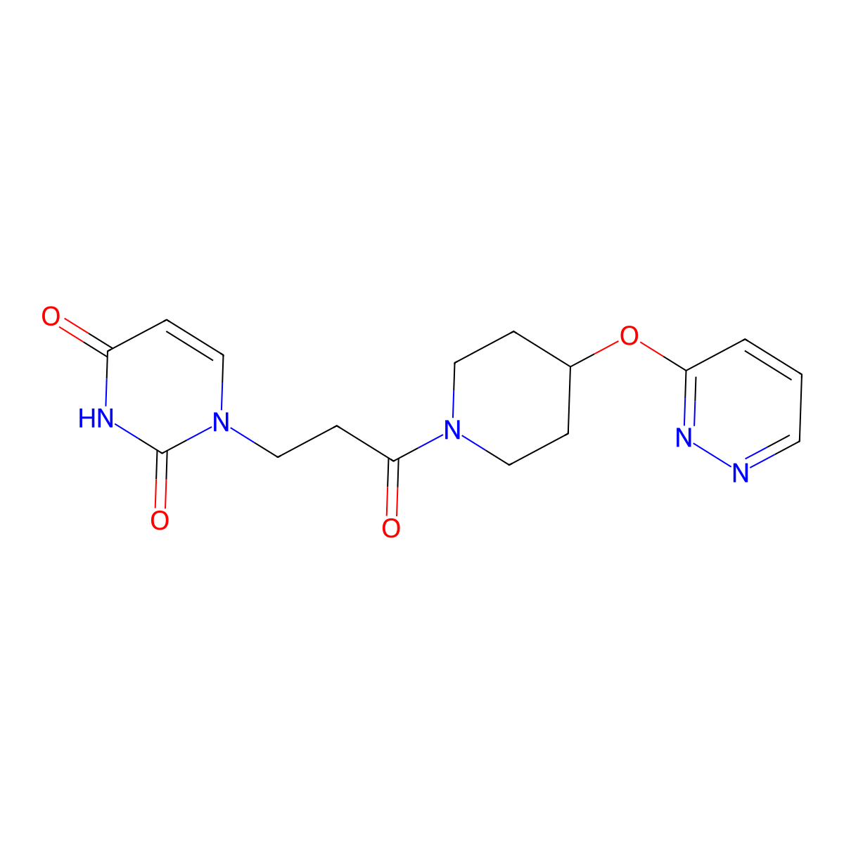 1-(3-oxo-3-(4-(pyridazin-3-yloxy)piperidin-1-yl)propyl)pyrimidine-2,4(1H,3H)-dione molecular structure, CAS 1796968-52-9