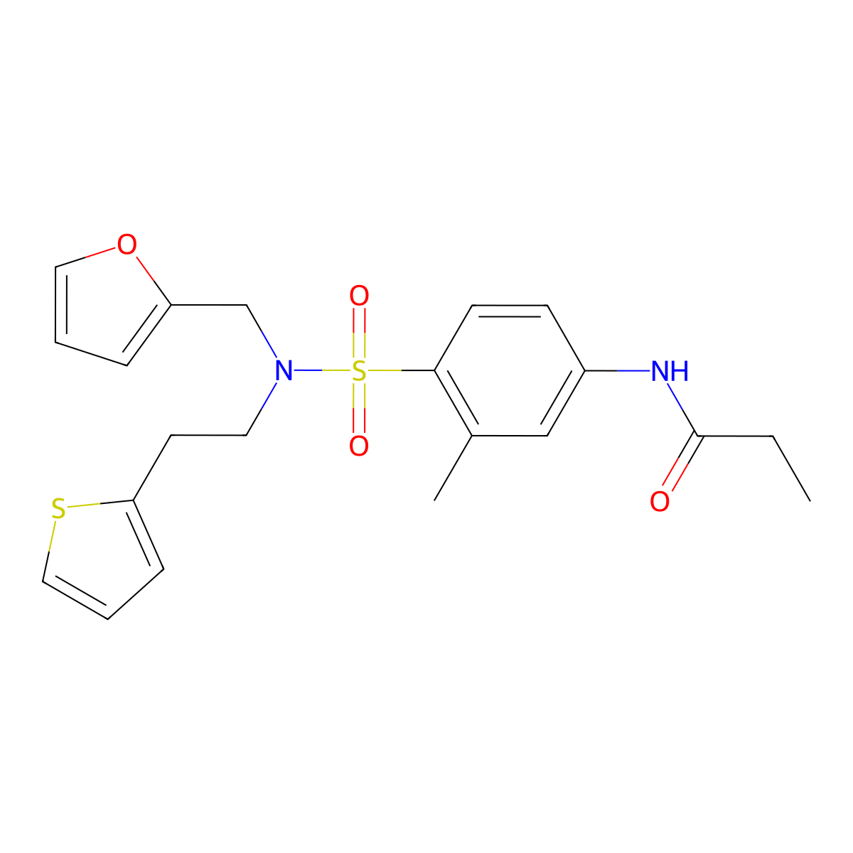 N-(4-(N-(furan-2-ylmethyl)-N-(2-(thiophen-2-yl)ethyl)sulfamoyl)-3-methylphenyl)propionamide molecular structure, CAS 1796968-90-5