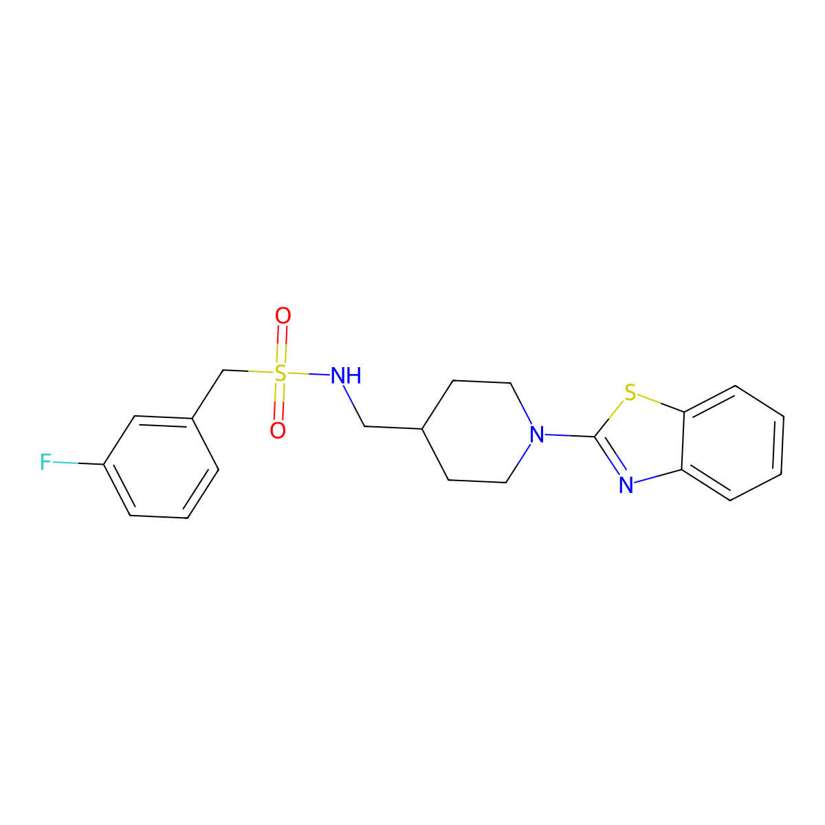 N-((1-(benzo[d]thiazol-2-yl)piperidin-4-yl)methyl)-1-(3-fluorophenyl)methanesulfonamide molecular structure, CAS 1796969-03-3