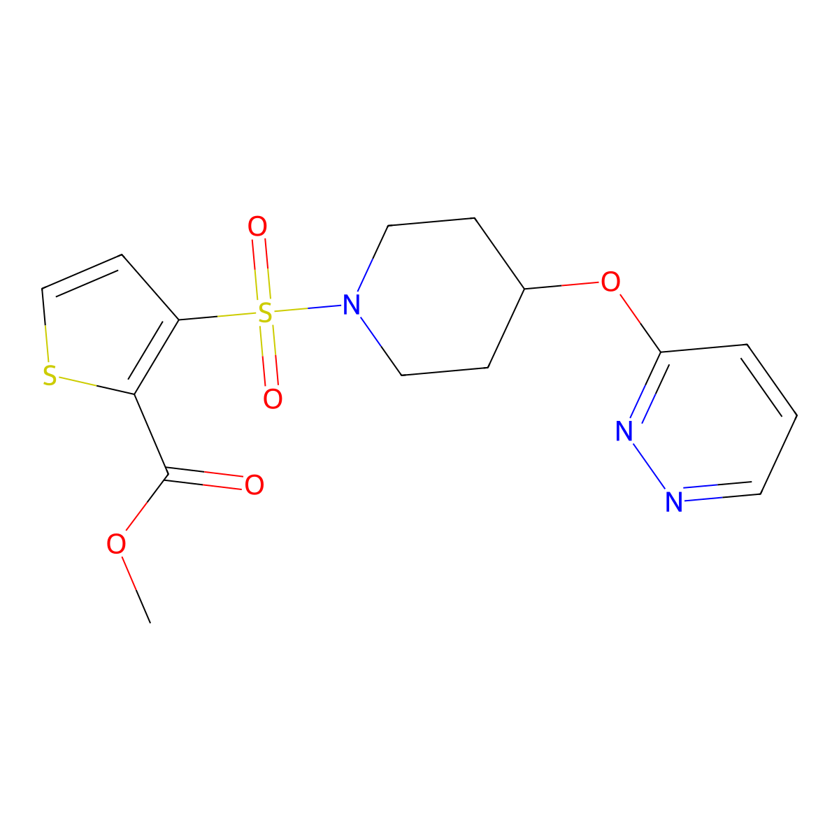 Methyl 3-{[4-(pyridazin-3-yloxy)piperidin-1-yl]sulfonyl}thiophene-2-carboxylate molecular structure, CAS 1796969-07-7