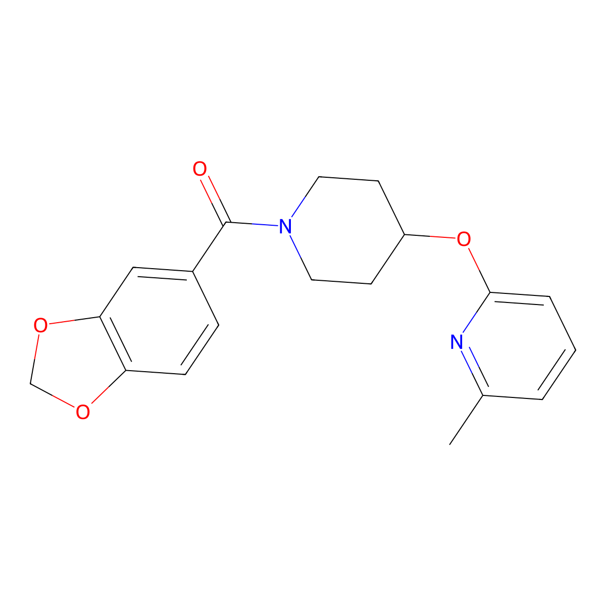 Benzo[d][1,3]dioxol-5-yl(4-((6-methylpyridin-2-yl)oxy)piperidin-1-yl)methanone molecular structure, CAS 1796969-35-1