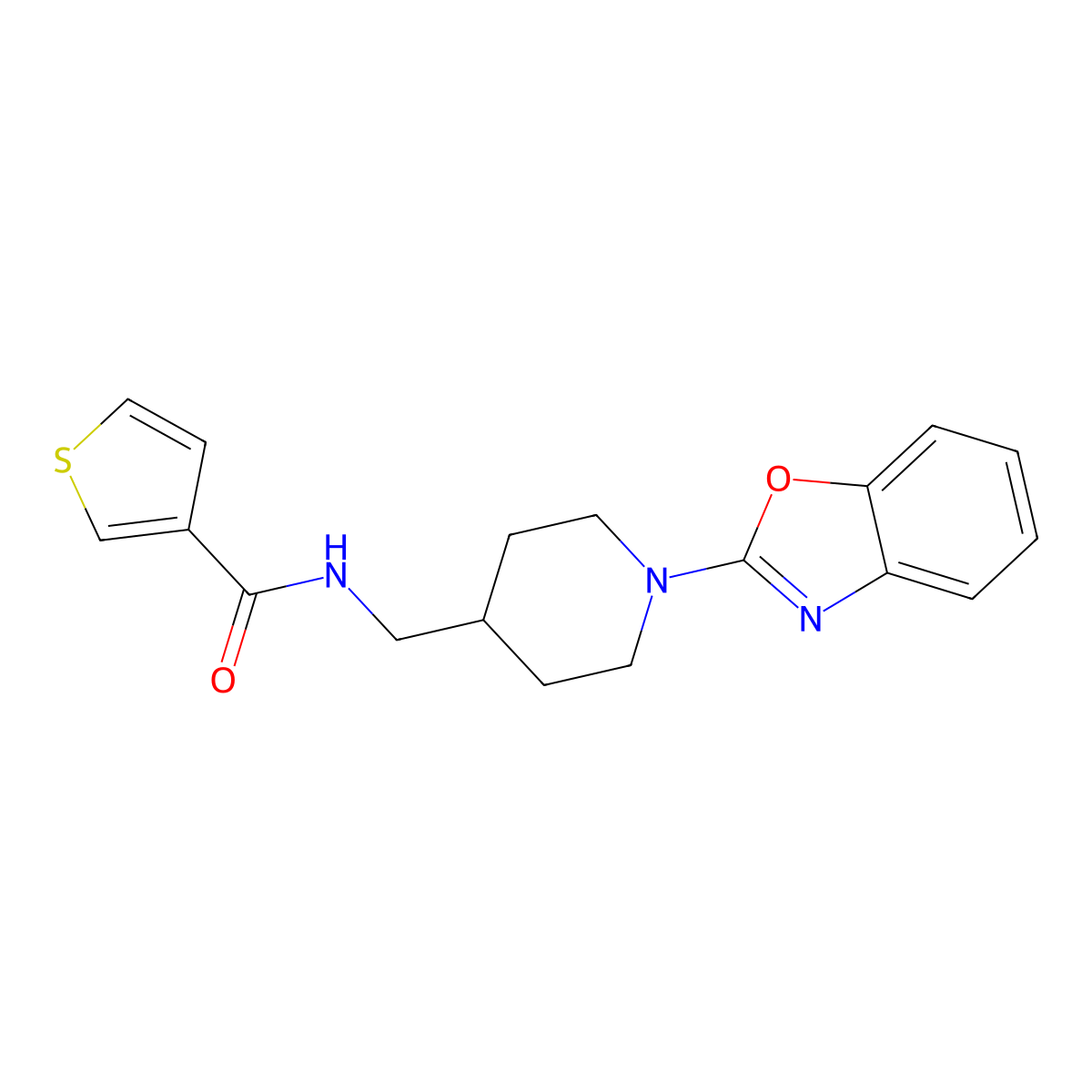 N-((1-(benzo[d]oxazol-2-yl)piperidin-4-yl)methyl)thiophene-3-carboxamide molecular structure, CAS 1796969-40-8
