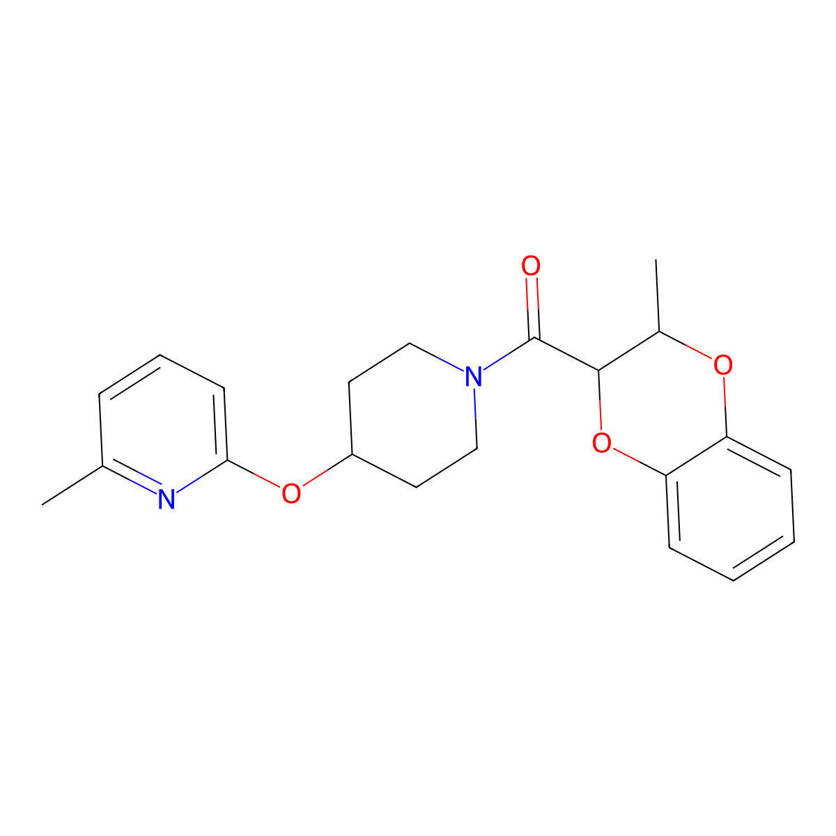 (3-Methyl-2,3-dihydrobenzo[b][1,4]dioxin-2-yl)(4-((6-methylpyridin-2-yl)oxy)piperidin-1-yl)methanone molecular structure, CAS 1796969-45-3