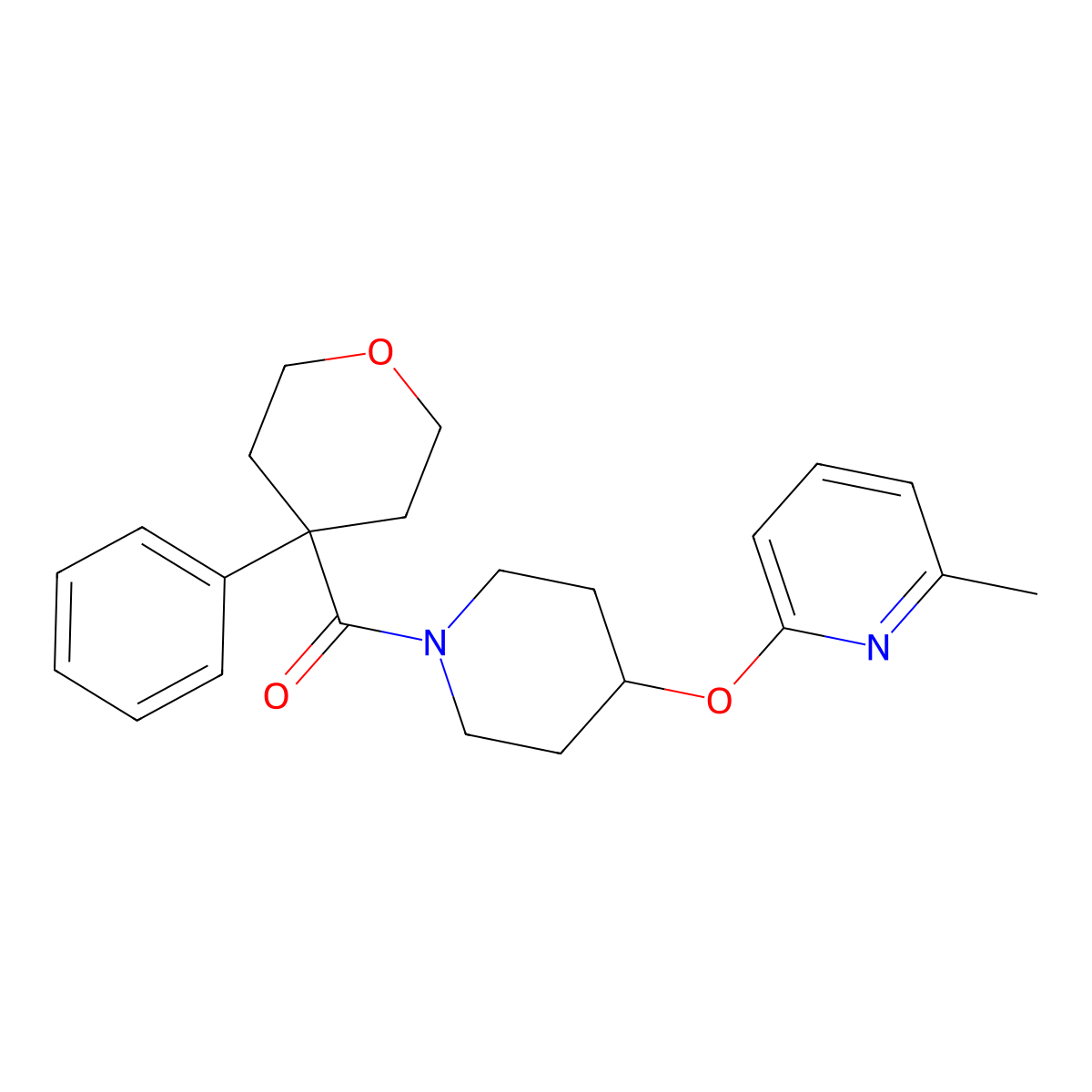 (4-((6-methylpyridin-2-yl)oxy)piperidin-1-yl)(4-phenyltetrahydro-2H-pyran-4-yl)methanone molecular structure, CAS 1796969-52-2
