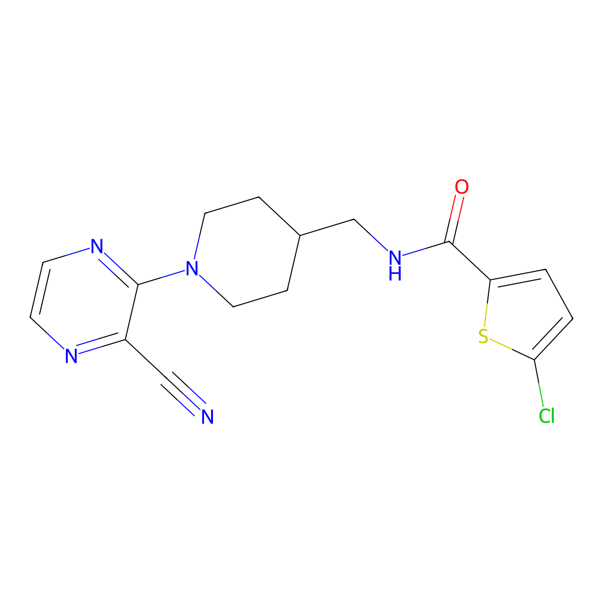 5-chloro-N-((1-(3-cyanopyrazin-2-yl)piperidin-4-yl)methyl)thiophene-2-carboxamide molecular structure, CAS 1796969-59-9