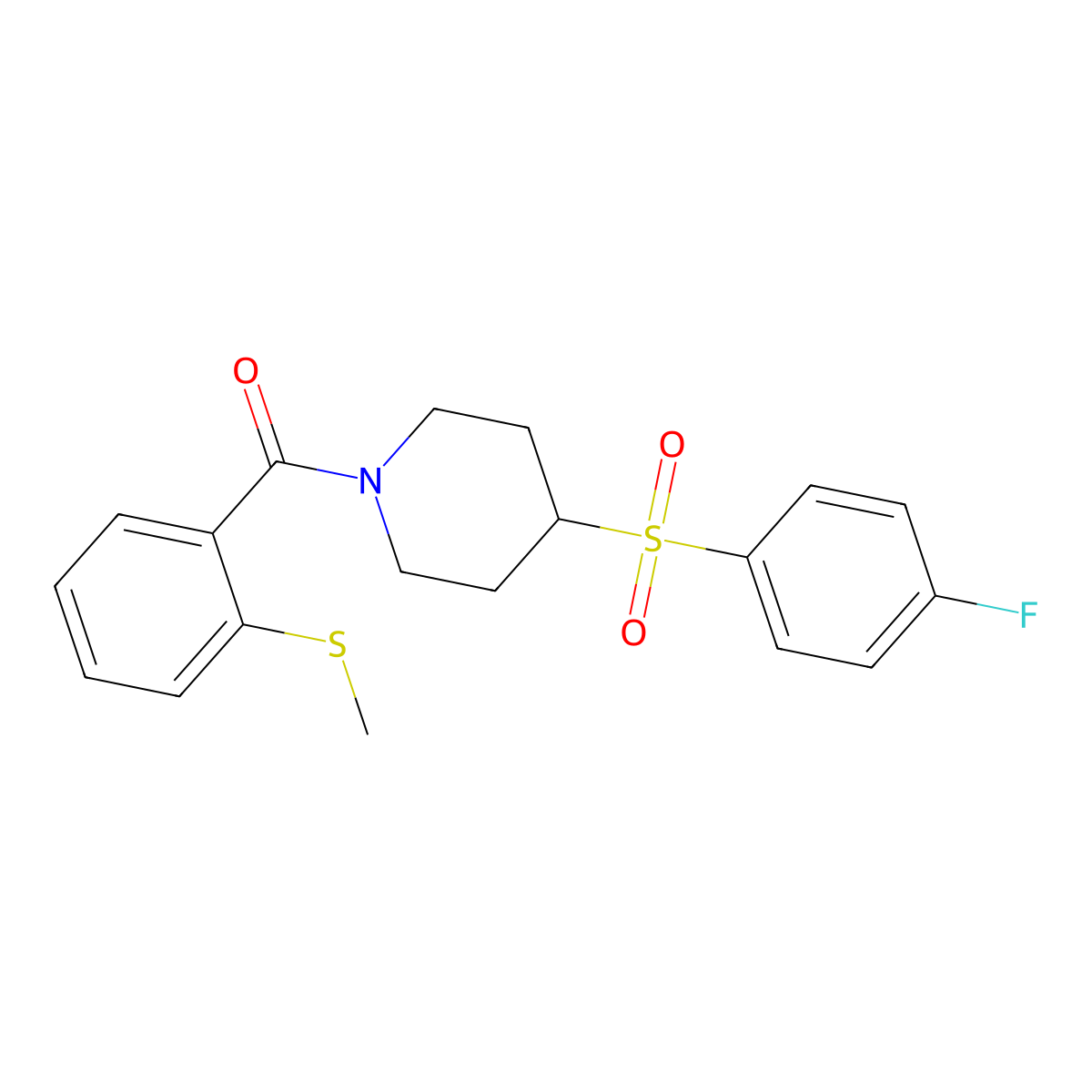 (4-((4-Fluorophenyl)sulfonyl)piperidin-1-yl)(2-(methylthio)phenyl)methanone molecular structure, CAS 1796969-60-2