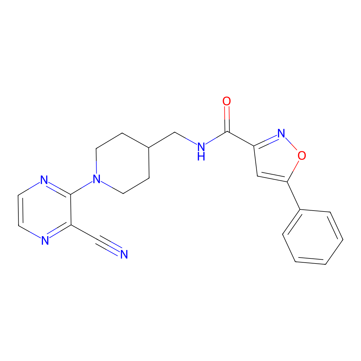 N-((1-(3-cyanopyrazin-2-yl)piperidin-4-yl)methyl)-5-phenylisoxazole-3-carboxamide molecular structure, CAS 1796969-62-4