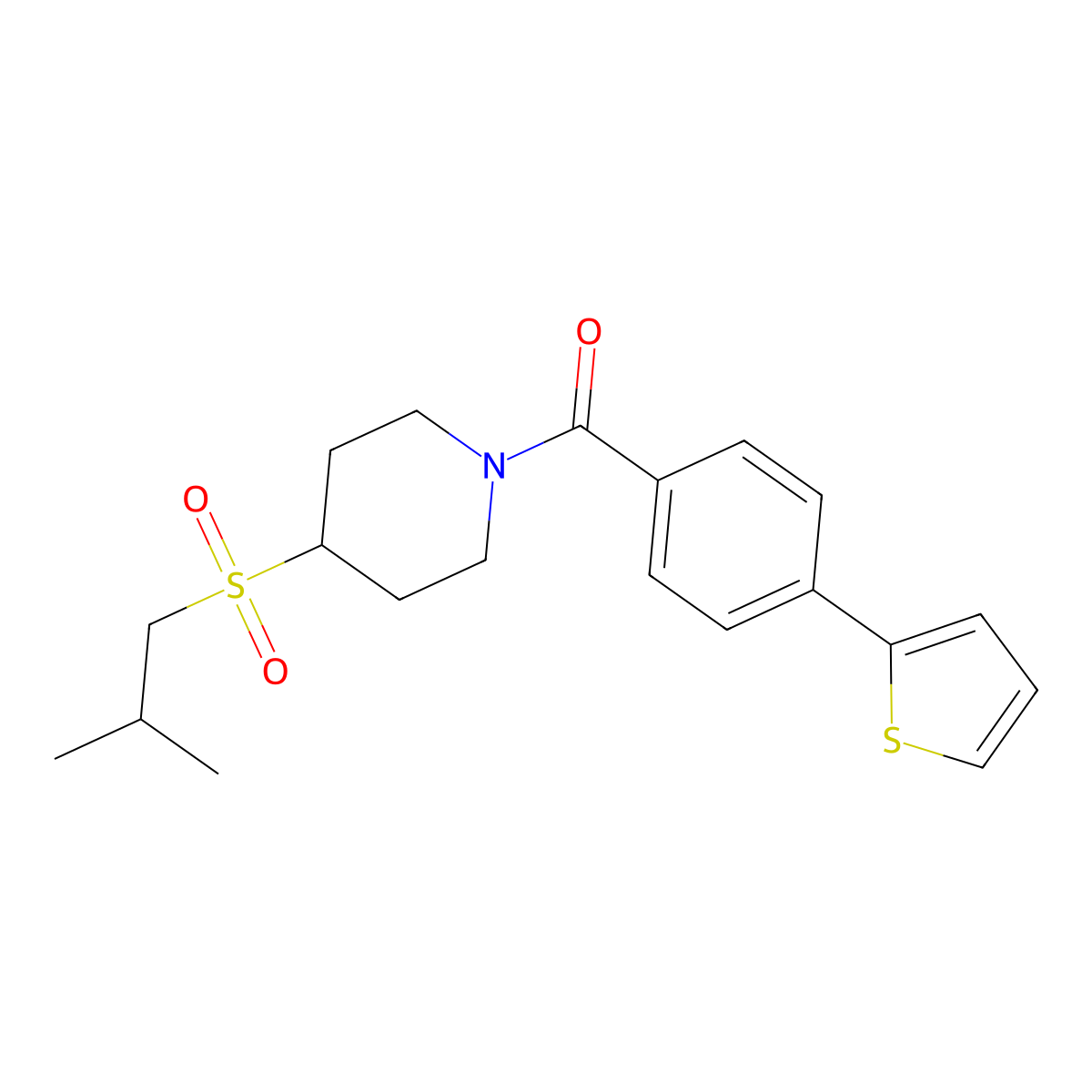 (4-(Isobutylsulfonyl)piperidin-1-yl)(4-(thiophen-2-yl)phenyl)methanone molecular structure, CAS 1796969-63-5