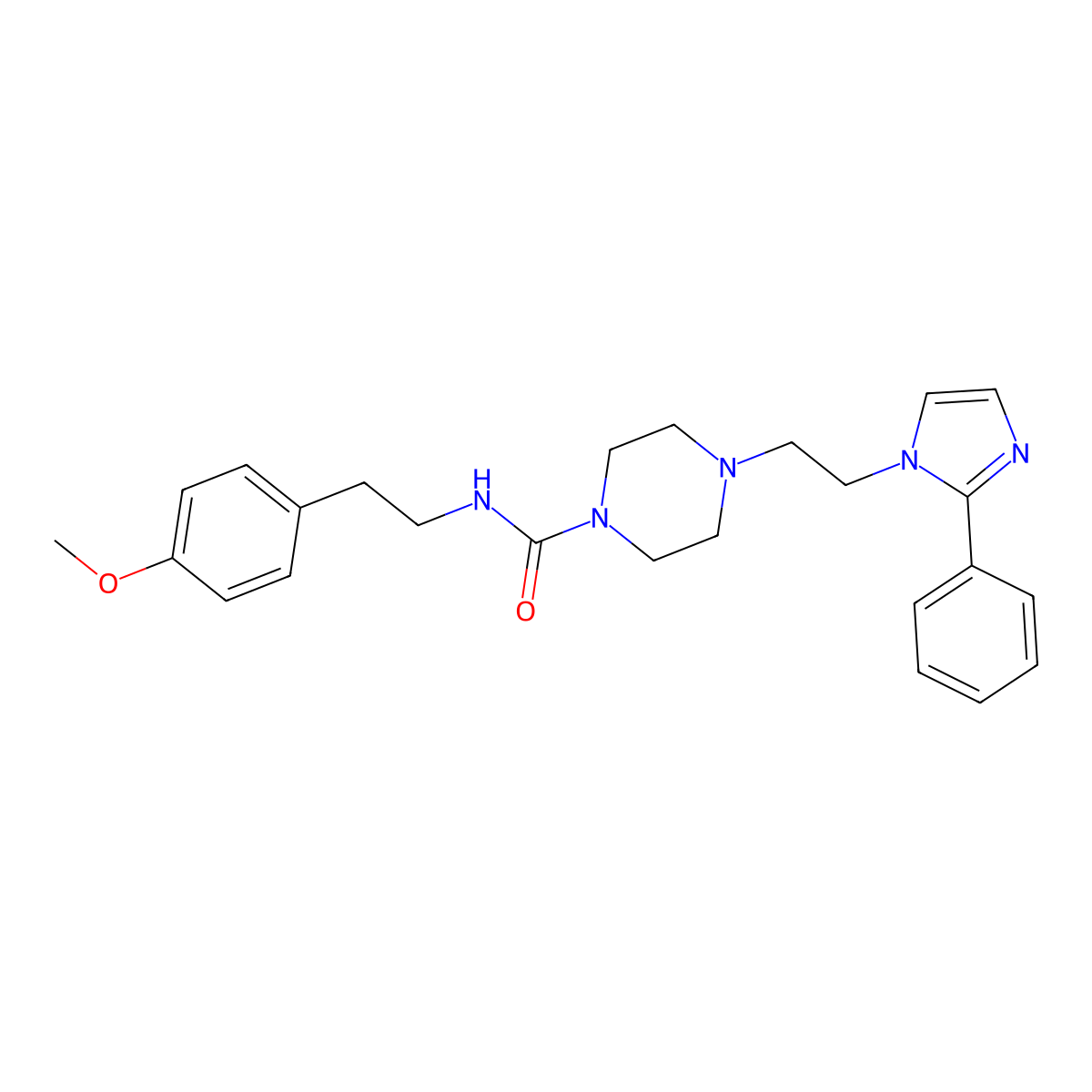 N-(4-methoxyphenethyl)-4-(2-(2-phenyl-1H-imidazol-1-yl)ethyl)piperazine-1-carboxamide molecular structure, CAS 1796969-64-6