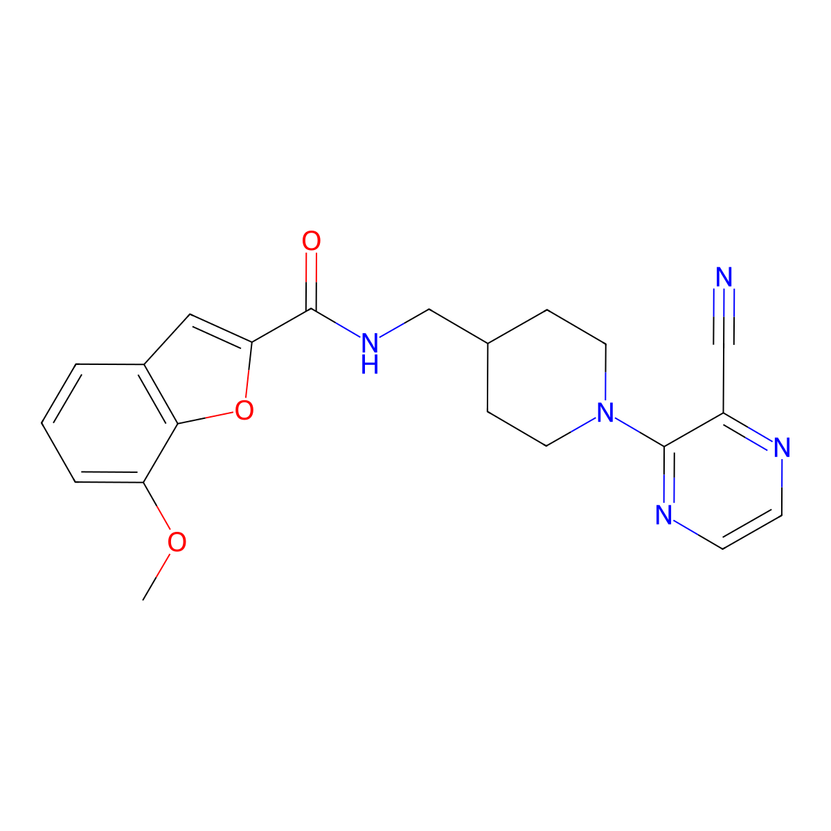 N-((1-(3-cyanopyrazin-2-yl)piperidin-4-yl)methyl)-7-methoxybenzofuran-2-carboxamide molecular structure, CAS 1796969-65-7
