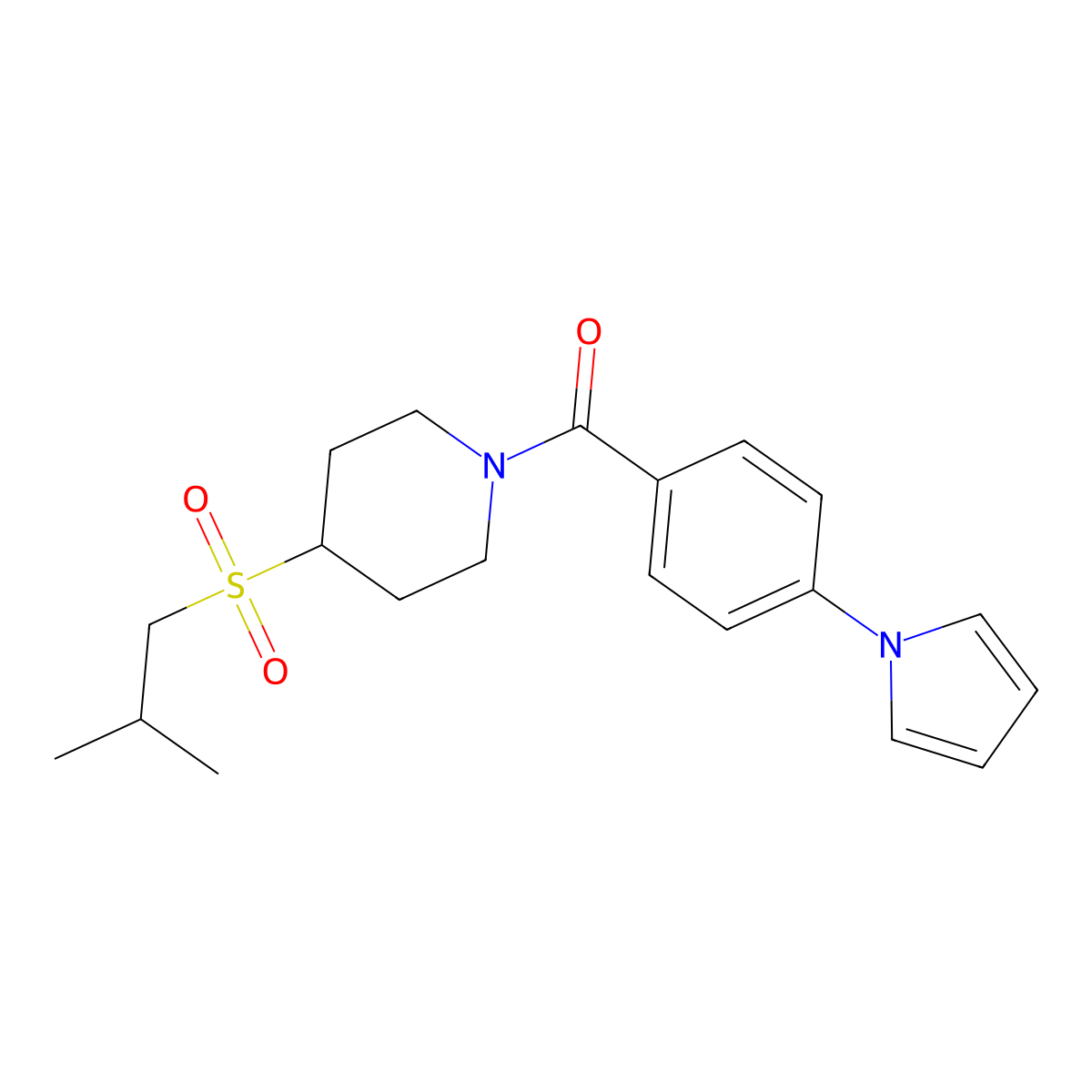 (4-(1H-pyrrol-1-yl)phenyl)(4-(isobutylsulfonyl)piperidin-1-yl)methanone molecular structure, CAS 1796969-66-8