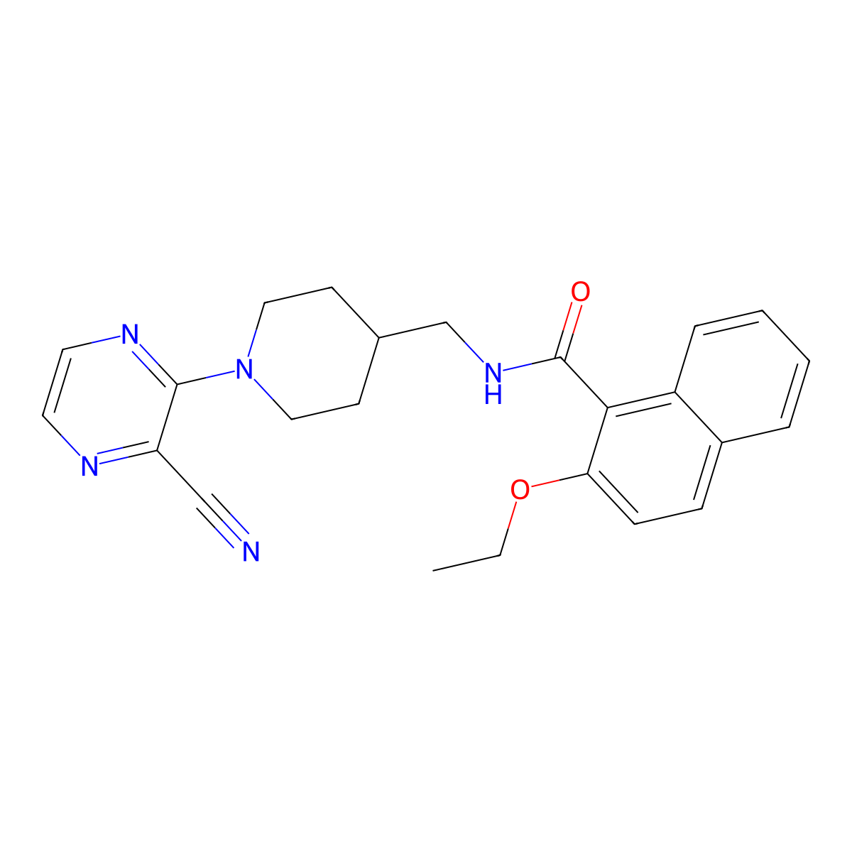 N-((1-(3-cyanopyrazin-2-yl)piperidin-4-yl)methyl)-2-ethoxy-1-naphthamide molecular structure, CAS 1796969-68-0