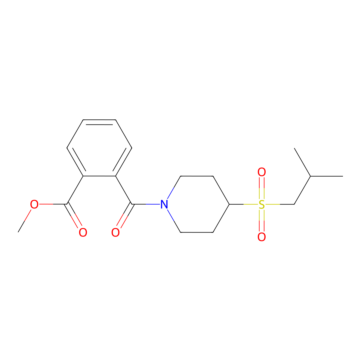 Methyl 2-(4-(isobutylsulfonyl)piperidine-1-carbonyl)benzoate molecular structure, CAS 1796969-69-1